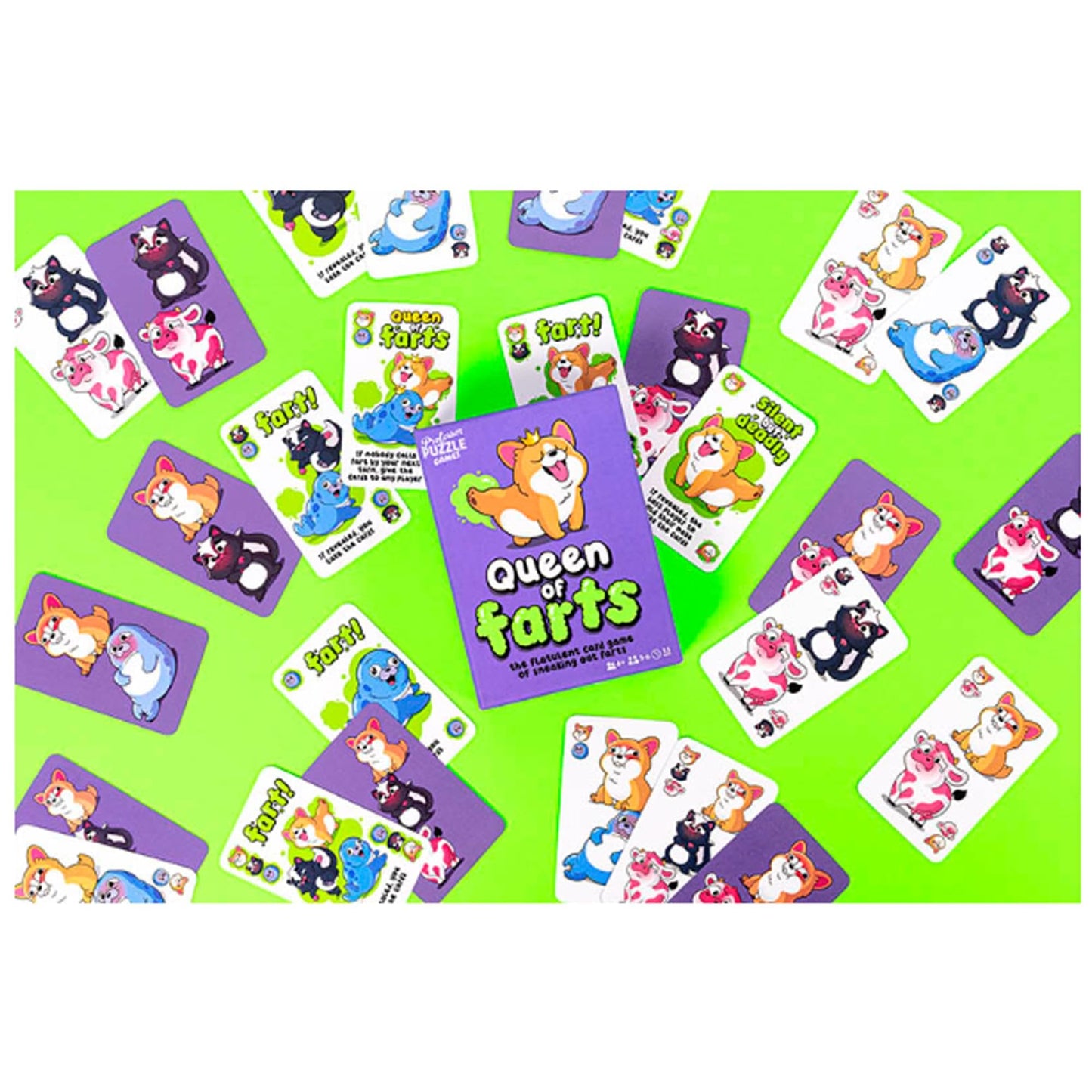 Queen of Farts Game by Professor PUZZLE | Hilarious Animal Card Game for 3-6 Players