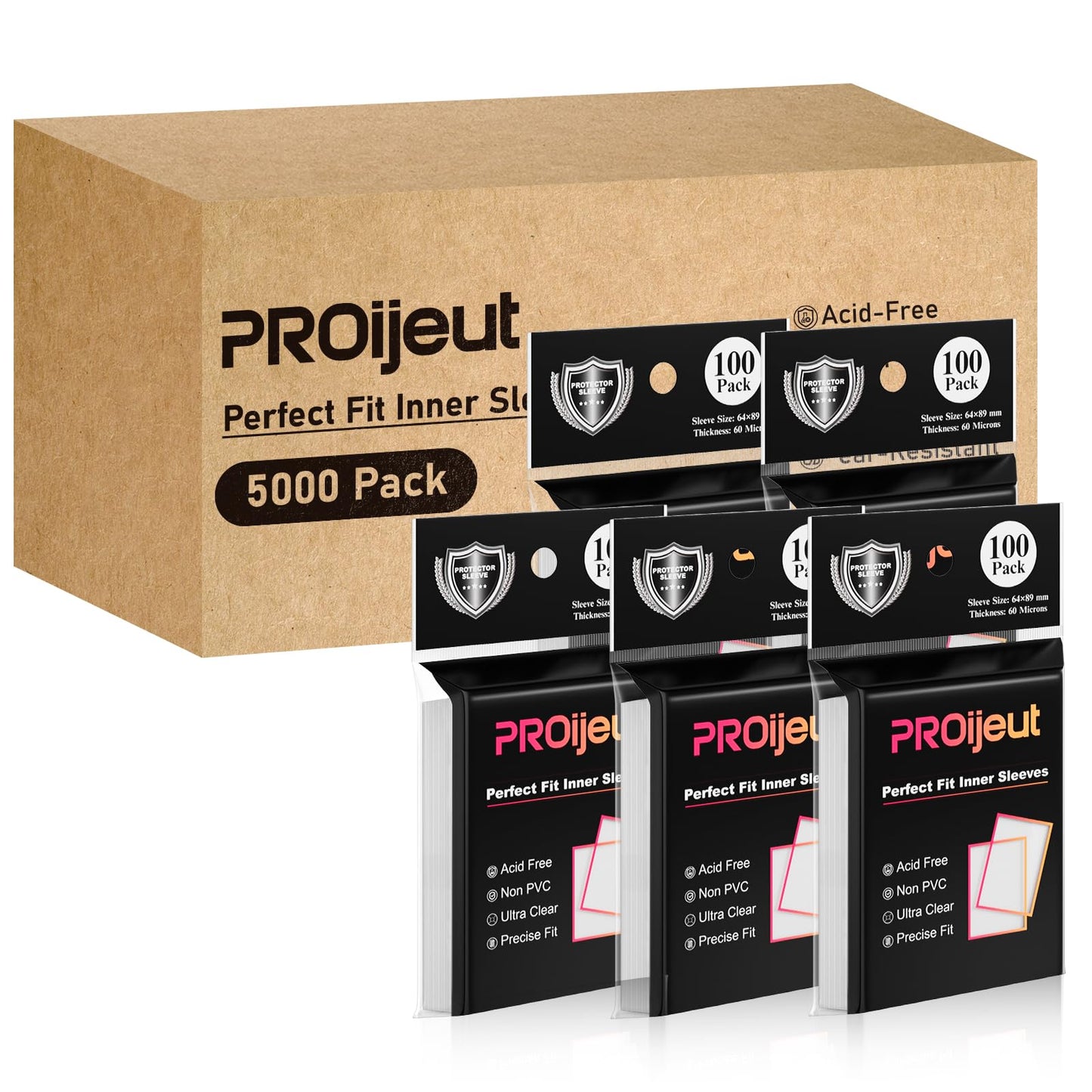 Proijeut 5000 Pack Card Sleeves Clear – Perfect Fit Inner Sleeves for Double-Sleeving 60 Microns, MTG PKM TCG