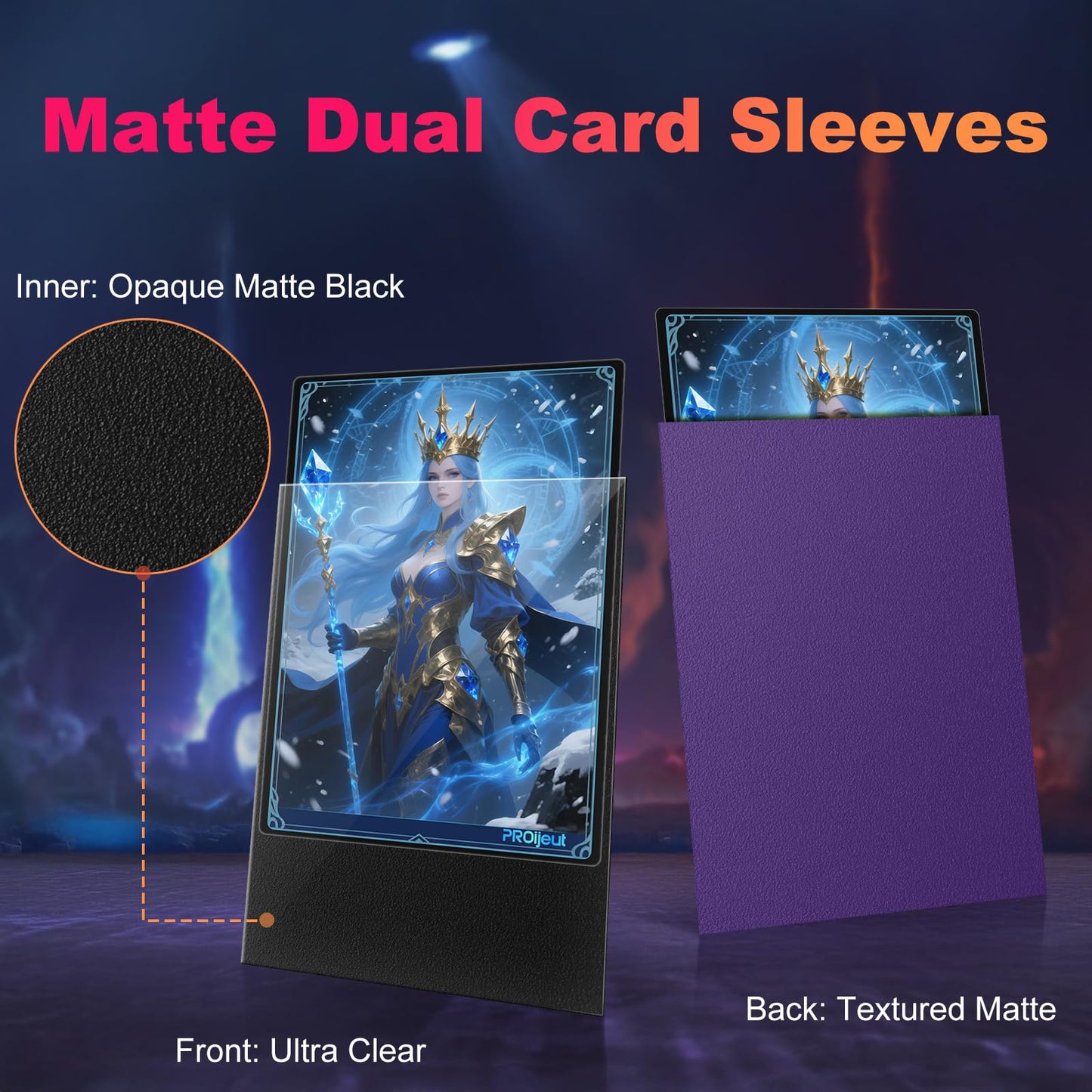 Proijeut 200 Pack Card Sleeves – Matte Dual, Opaque Back, 66x91mm, Reinforced Seams