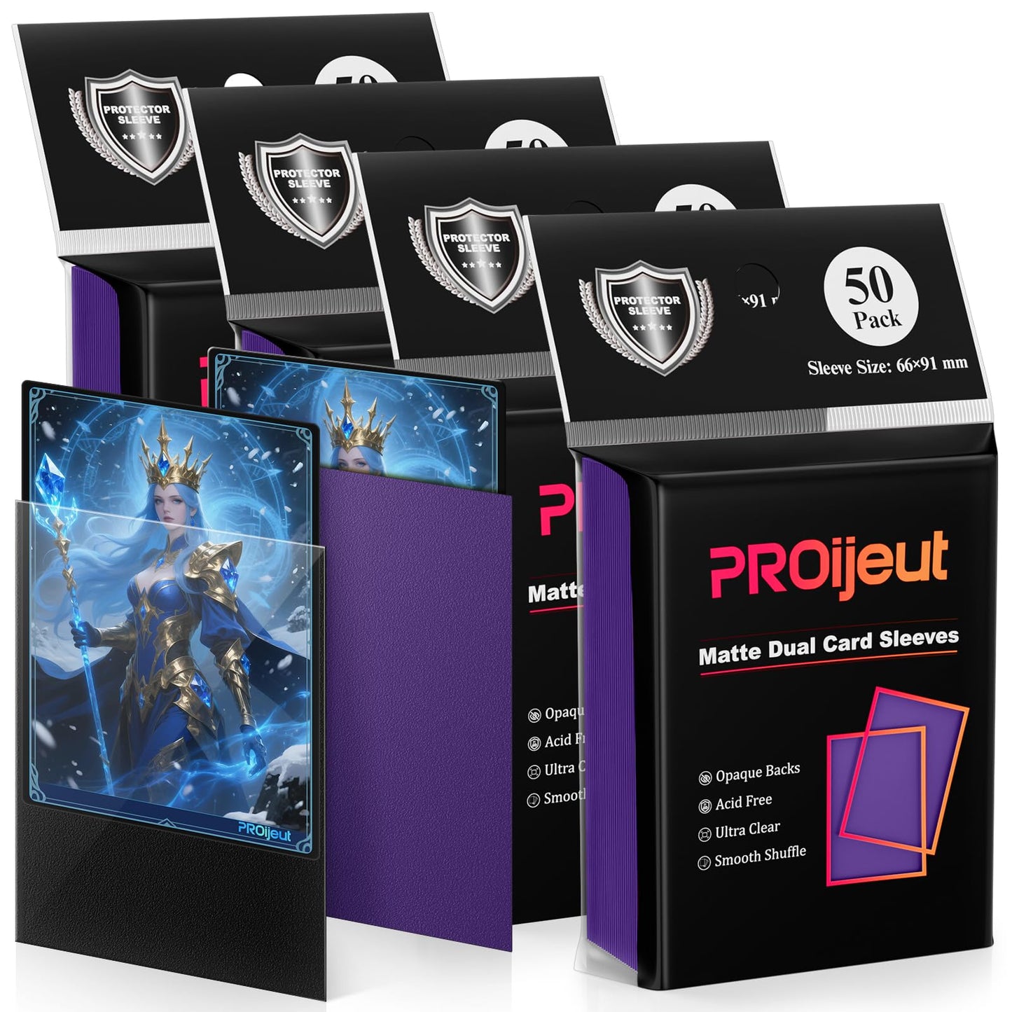 Proijeut 200 Pack Card Sleeves – Matte Dual, Opaque Back, 66x91mm, Reinforced Seams