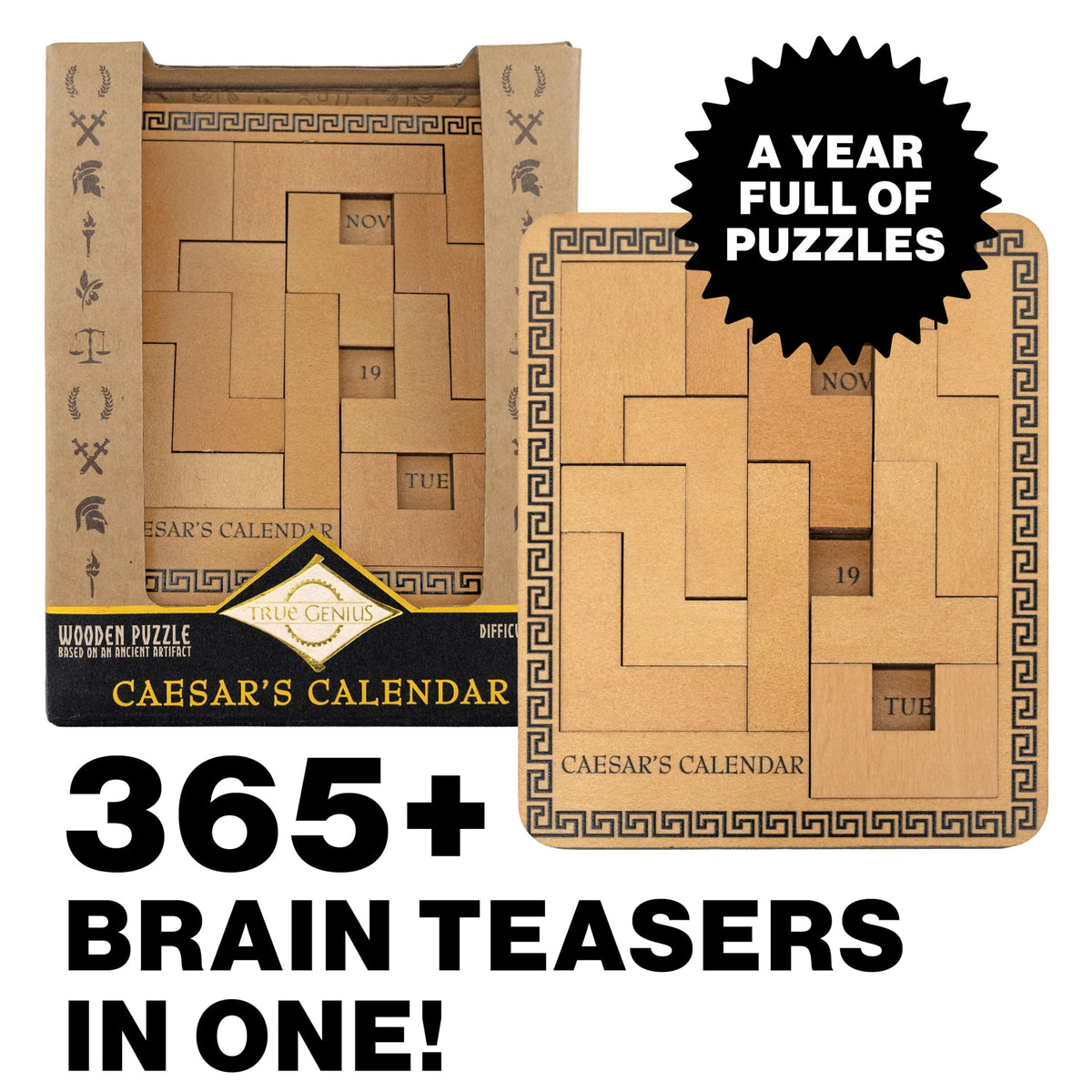 Project Genius Caesar's Calendar: 365+ Daily Tangram Puzzles on a Laser-Cut Wood Desk Calendar
