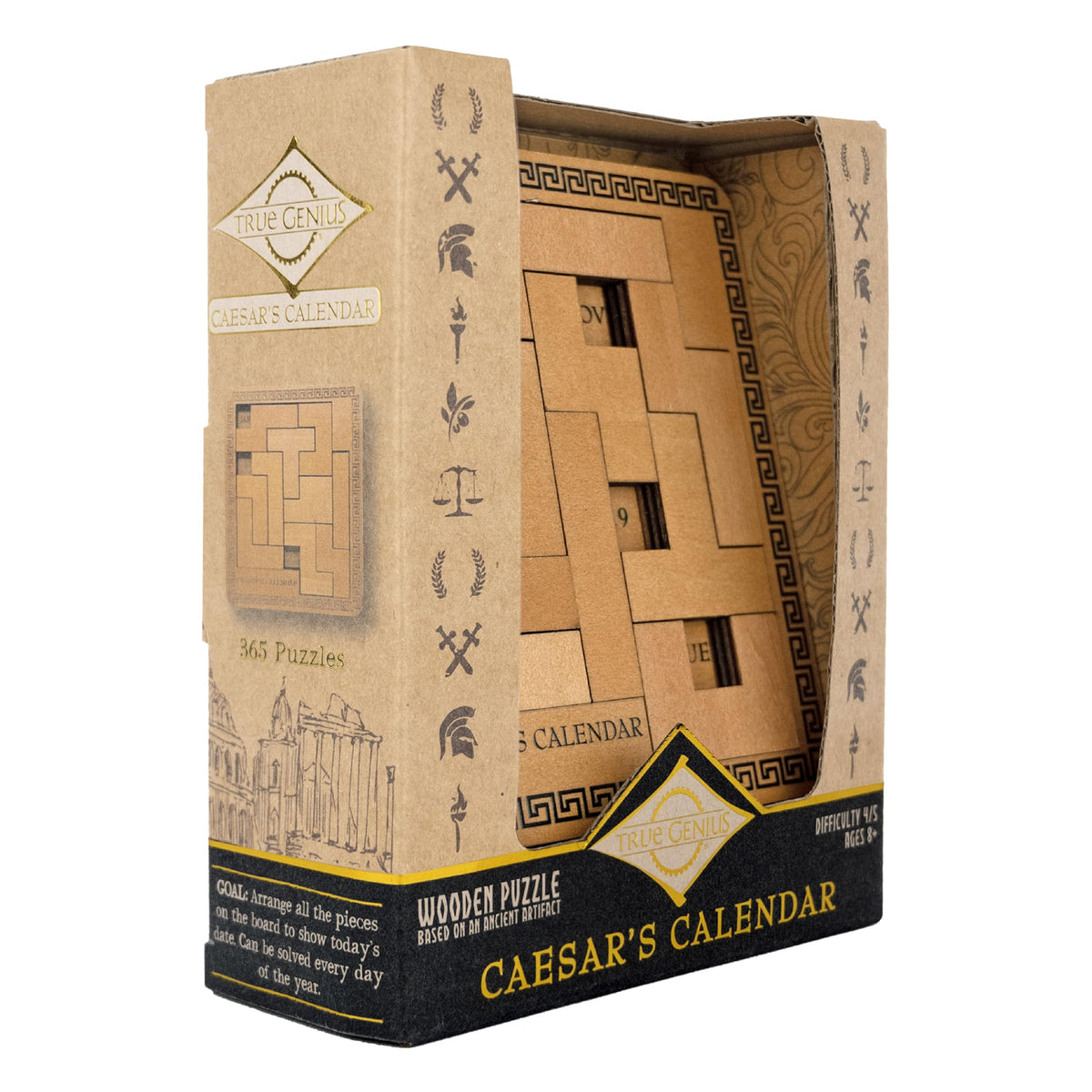 Project Genius Caesar's Calendar: 365+ Daily Tangram Puzzles on a Laser-Cut Wood Desk Calendar