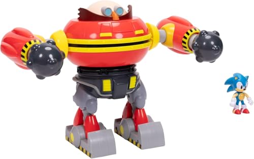 Sonic The Hedgehog 2.5-Inch Figure + Hammer Egg Robot Deluxe Playset – 360° Spin Attack & Projectile Arms