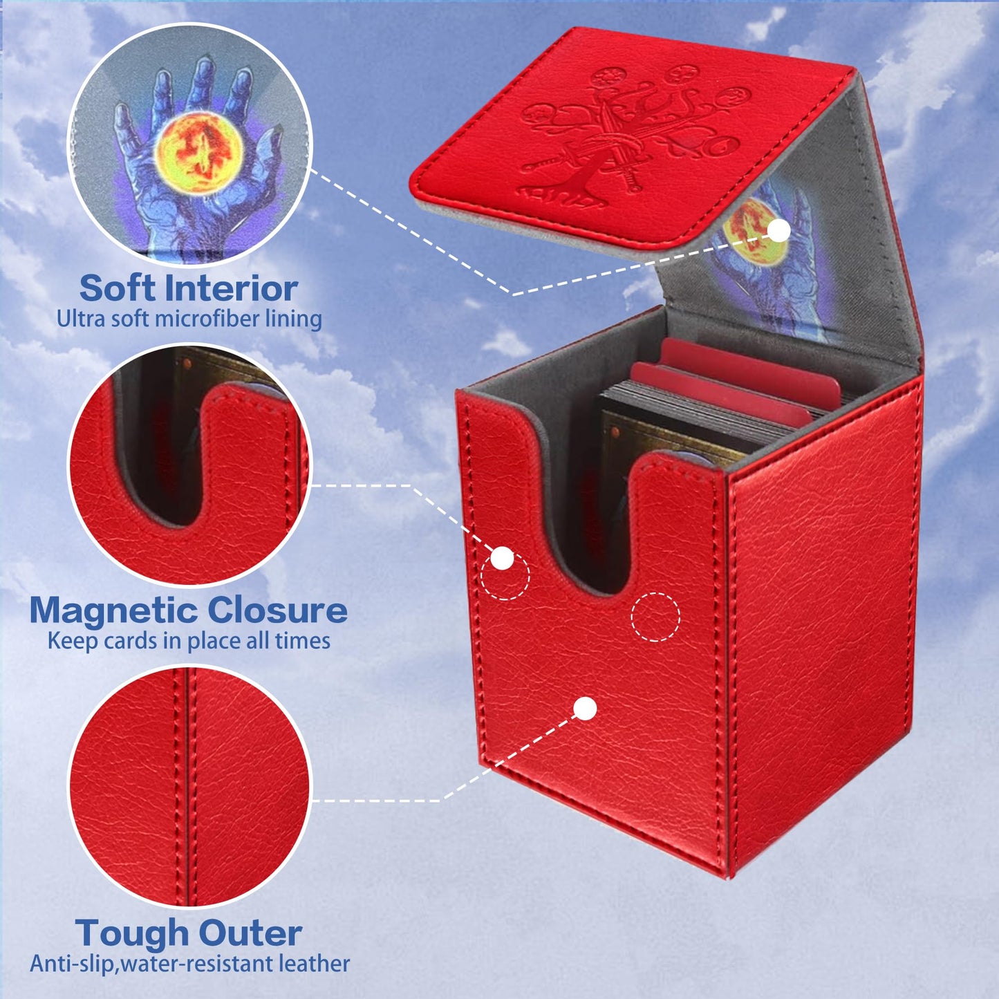 PROMAXIBINDER MTG Deck Box – 100+ Cards, PU Leather, Magnetic Cover (Red, Tree)