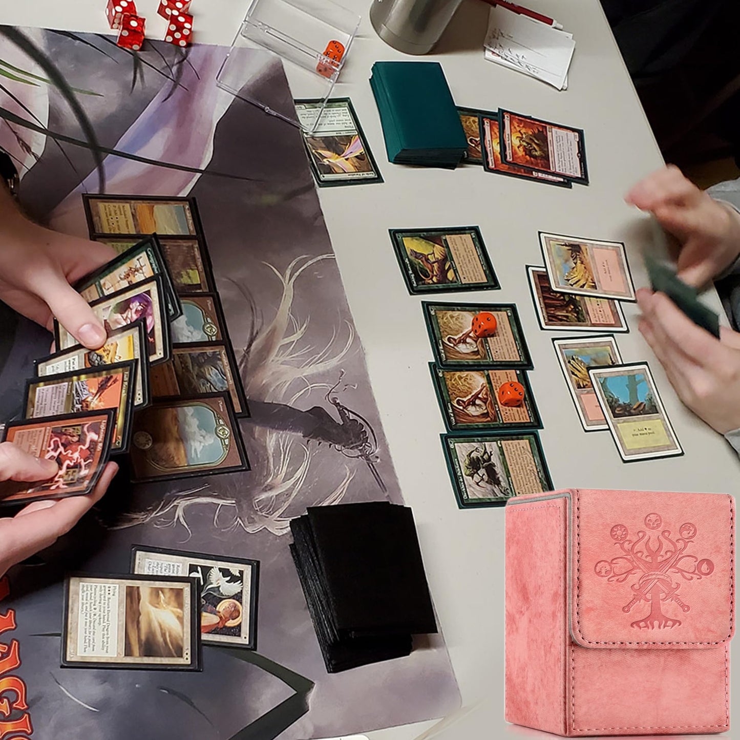 PROMAXIBINDER MTG Deck Box – Pink Tree Design, Holds 100+ Cards, Magnetic Closure, PU Leather