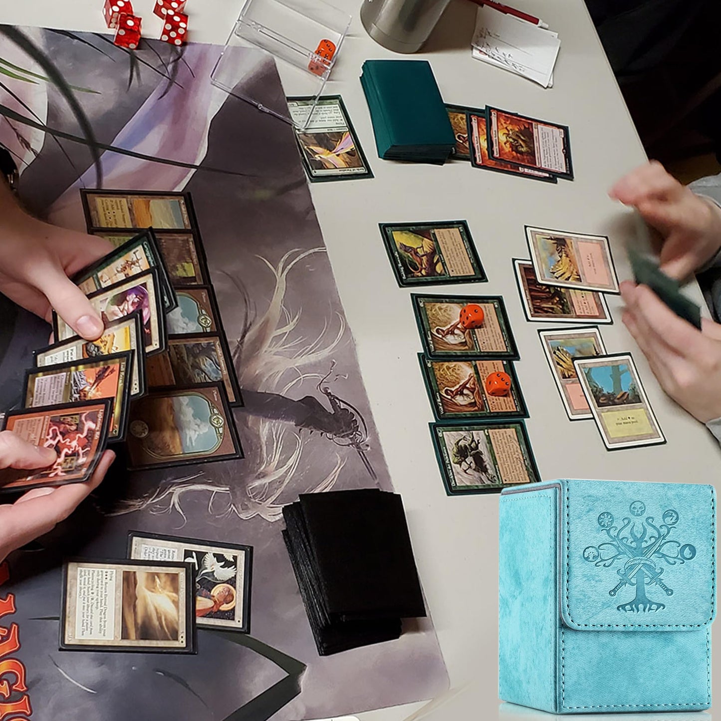 PROMAXIBINDER MTG Card Deck Box – Sky Blue Tree Design, Holds 100+ Cards, Magnetic Closure