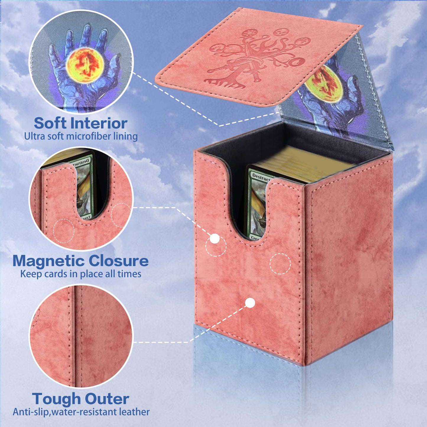 PROMAXIBINDER MTG Deck Box – Pink Tree Design, Holds 100+ Cards, Magnetic Closure, PU Leather