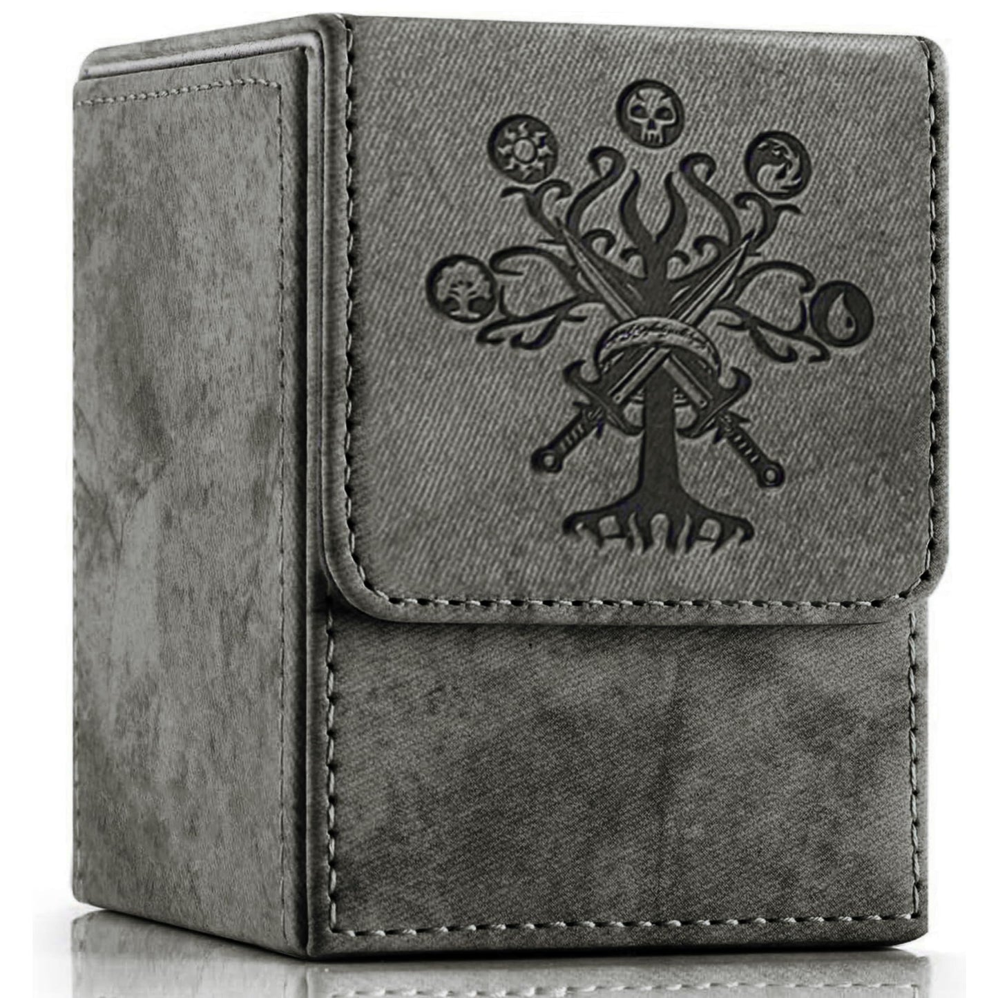 PROMAXIBINDER MTG Card Deck Box – Holds 100+ Cards, PU Leather, Magnetic Cover (Dark Grey, Tree)