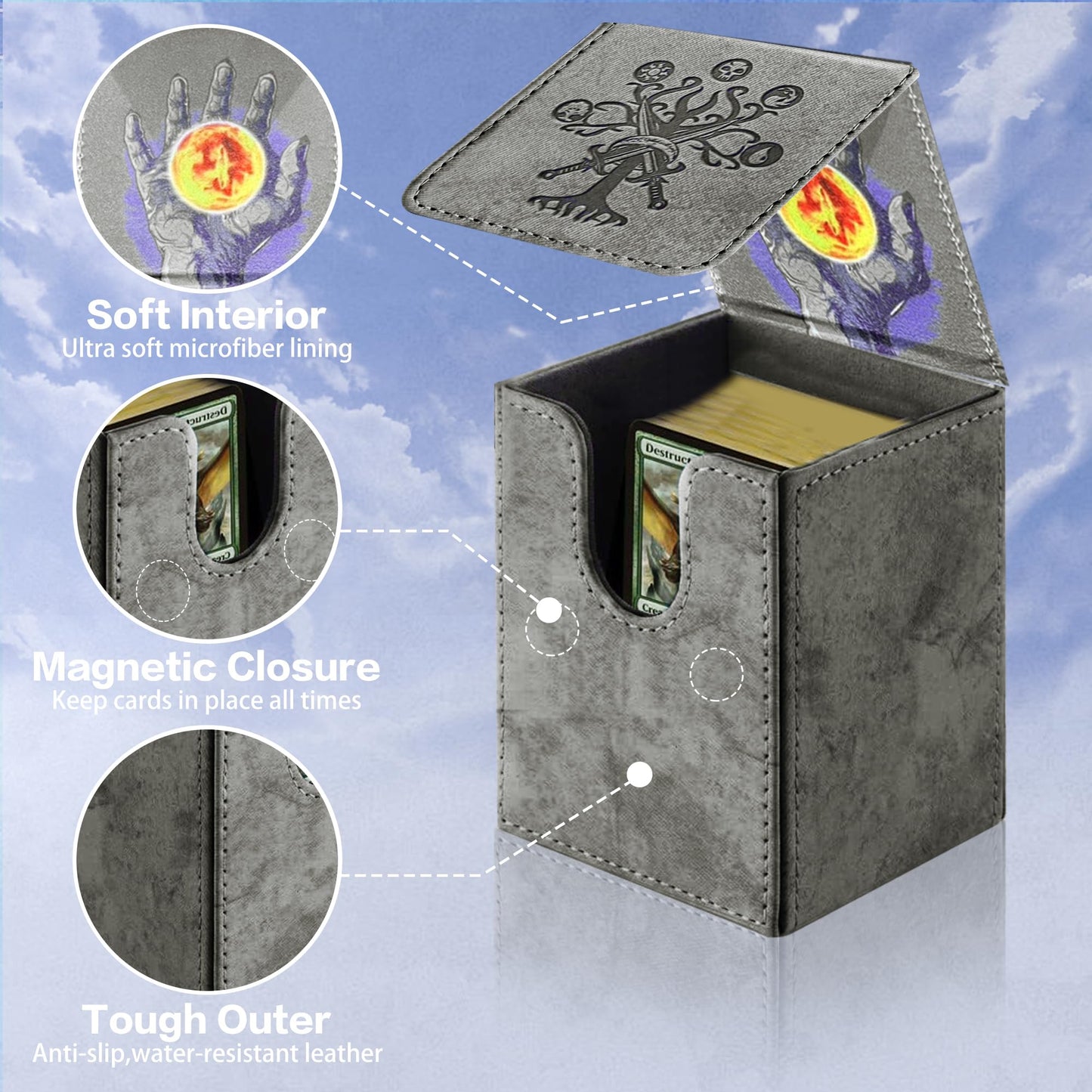 PROMAXIBINDER MTG Card Deck Box – Holds 100+ Cards, PU Leather, Magnetic Cover (Dark Grey, Tree)