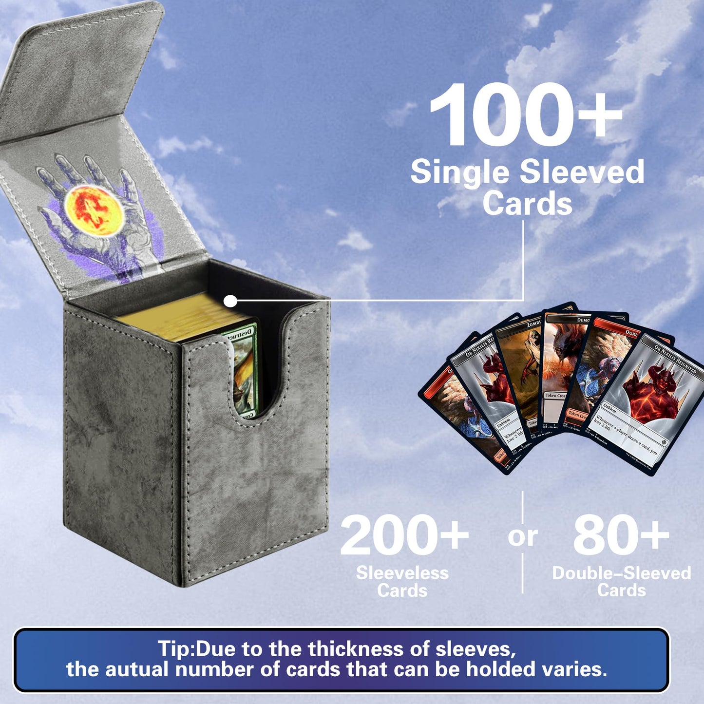 PROMAXIBINDER MTG Card Deck Box – Holds 100+ Cards, PU Leather, Magnetic Cover (Dark Grey, Tree)