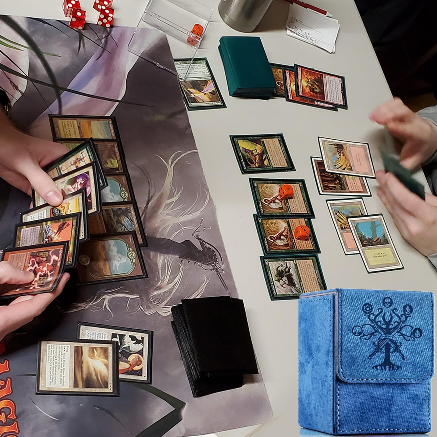 PROMAXIBINDER MTG Commander Deck Box - 2 Dividers, 100+ Sleeved Cards, Navy Blue-Tree