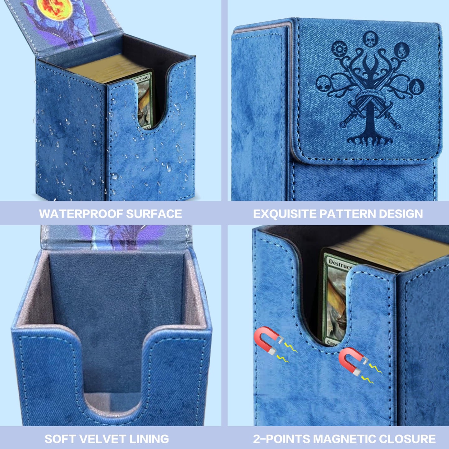 PROMAXIBINDER MTG Commander Deck Box - 2 Dividers, 100+ Sleeved Cards, Navy Blue-Tree