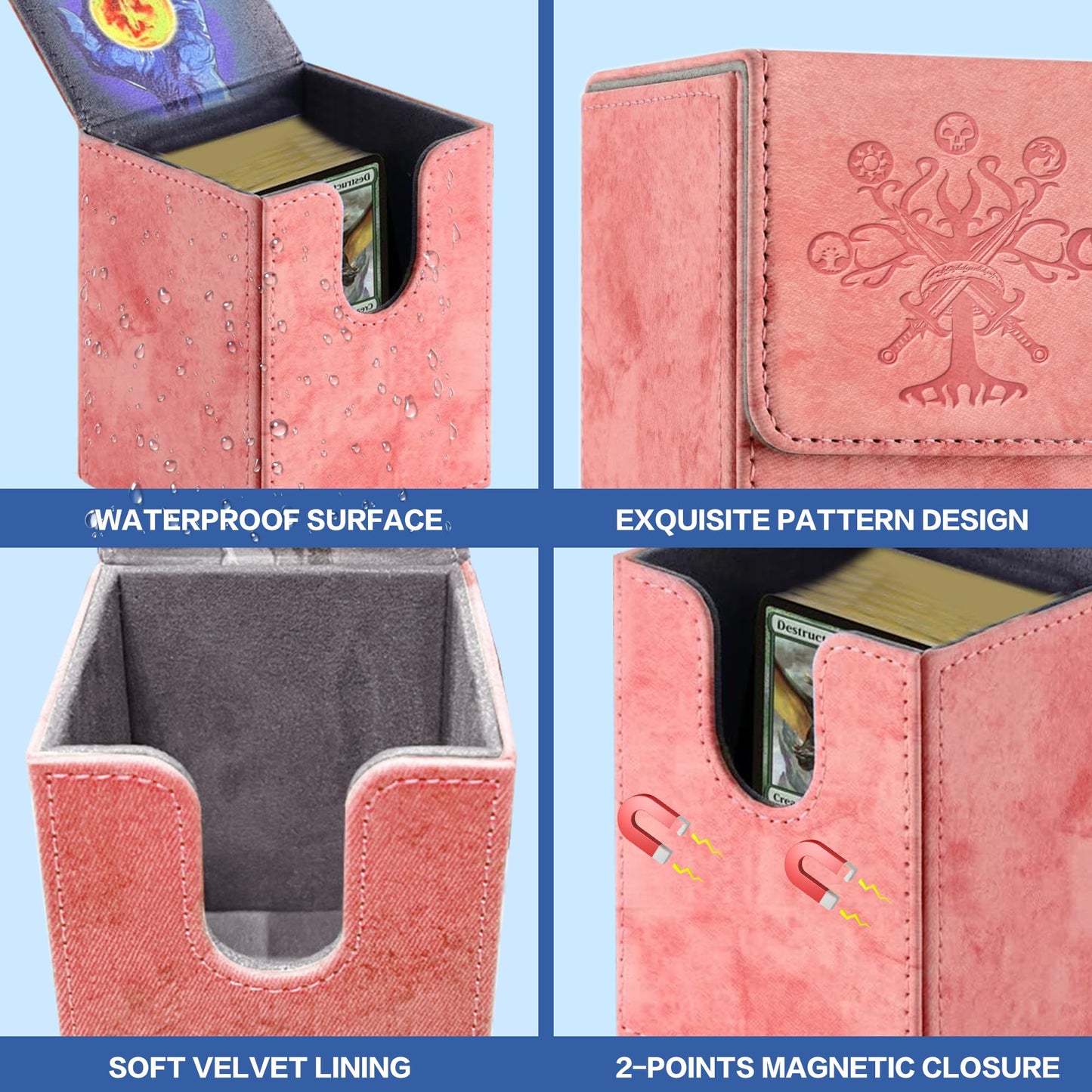 PROMAXIBINDER MTG Deck Box – Pink Tree Design, Holds 100+ Cards, Magnetic Closure, PU Leather