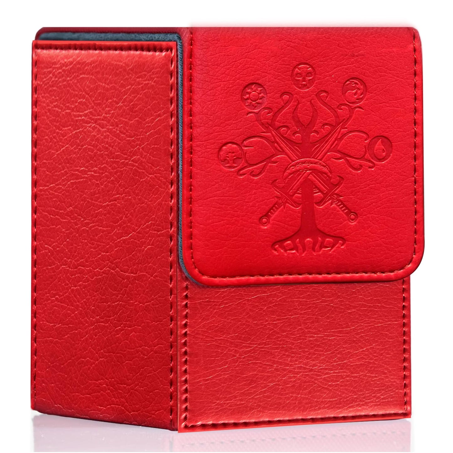 PROMAXIBINDER MTG Deck Box – 100+ Cards, PU Leather, Magnetic Cover (Red, Tree)