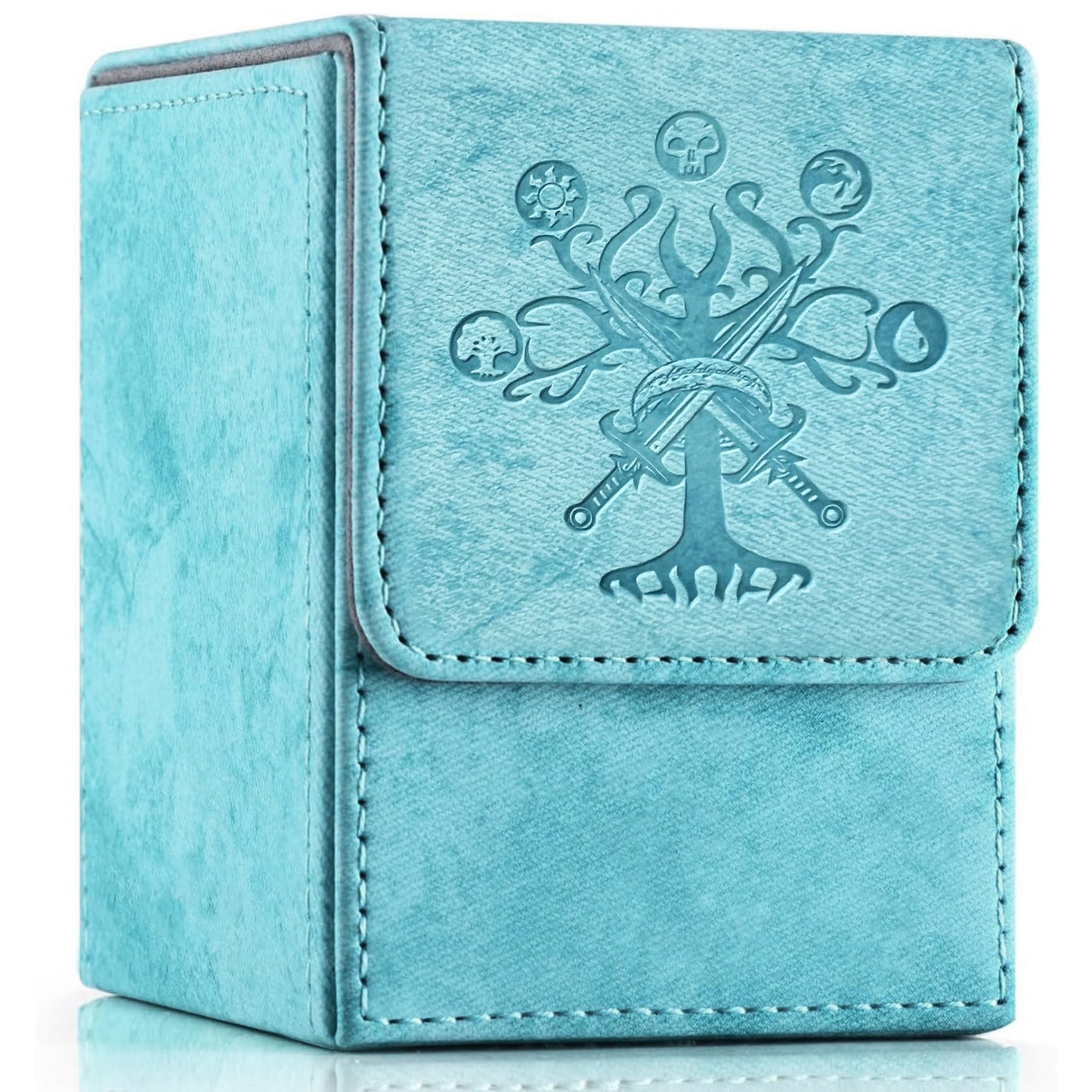 PROMAXIBINDER MTG Card Deck Box – Sky Blue Tree Design, Holds 100+ Cards, Magnetic Closure
