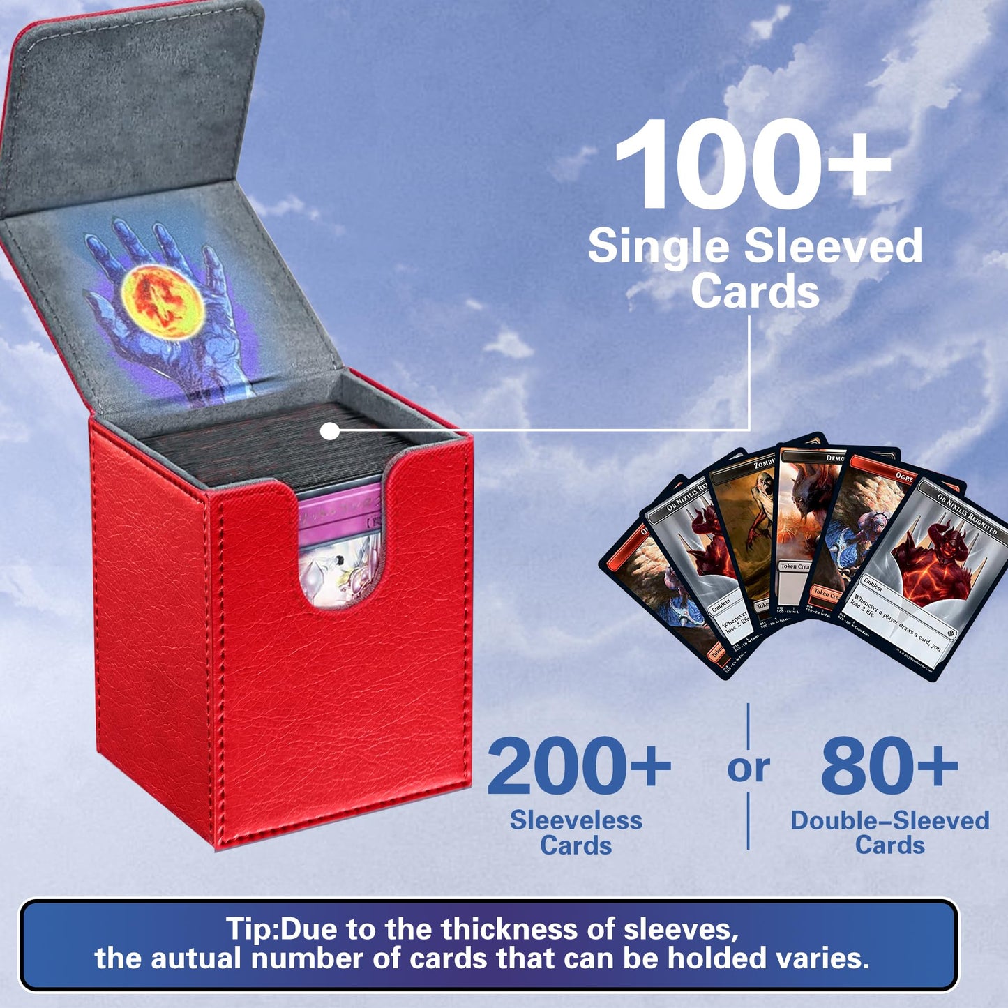 PROMAXIBINDER MTG Deck Box – 100+ Cards, PU Leather, Magnetic Cover (Red, Tree)