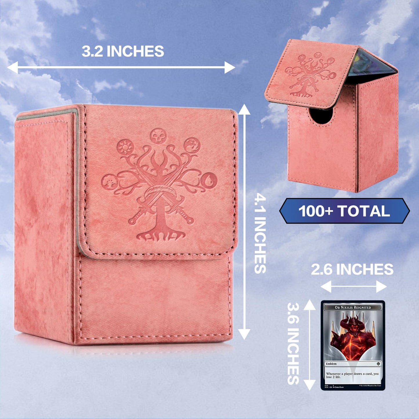 PROMAXIBINDER MTG Deck Box – Pink Tree Design, Holds 100+ Cards, Magnetic Closure, PU Leather