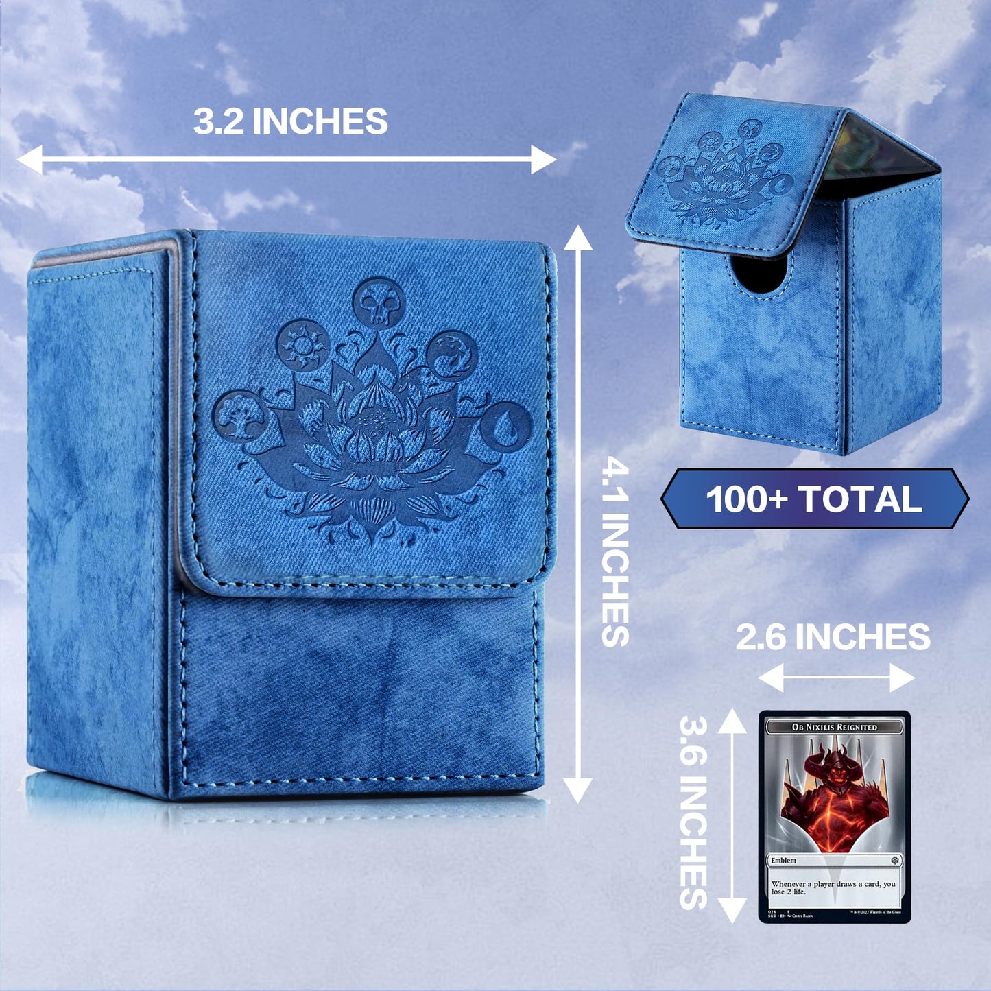 PROMAXIBINDER MTG Deck Box – 200 Card Capacity, Navy PU Leather, Magnetic Closure