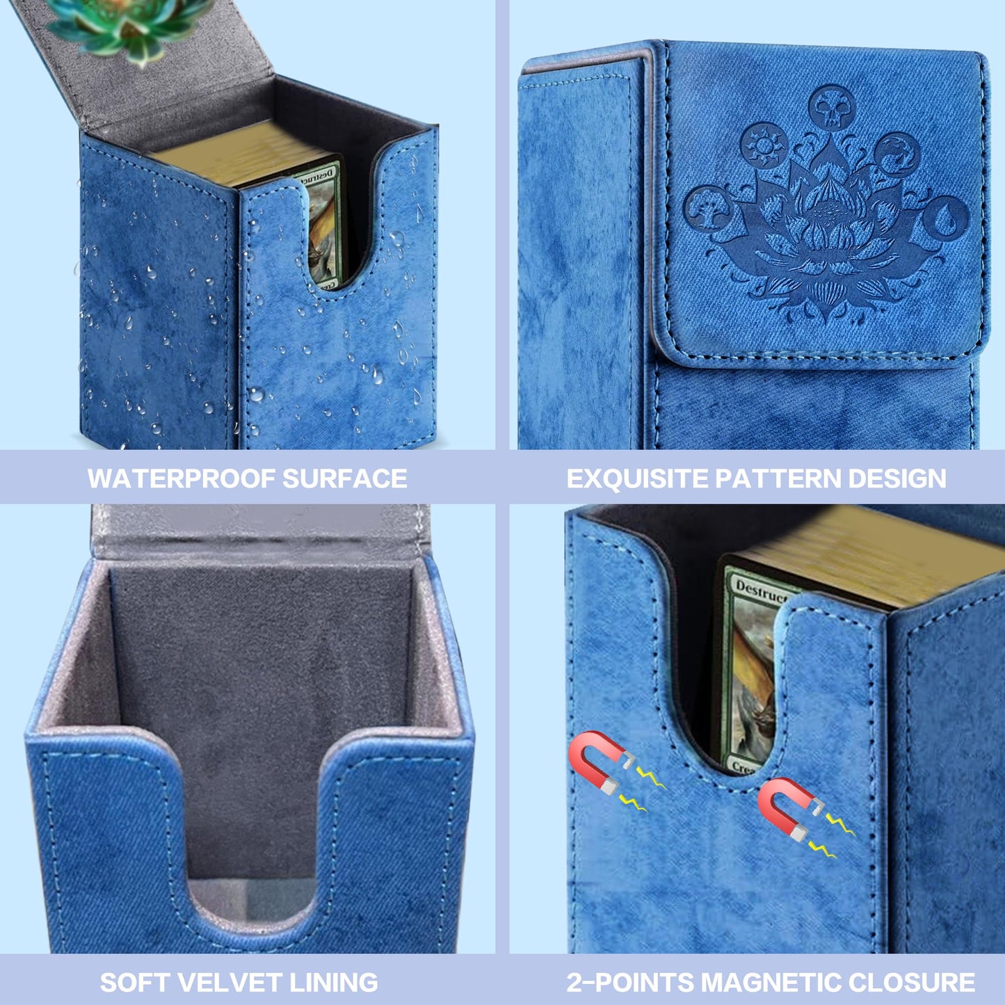 PROMAXIBINDER MTG Deck Box – 200 Card Capacity, Navy PU Leather, Magnetic Closure