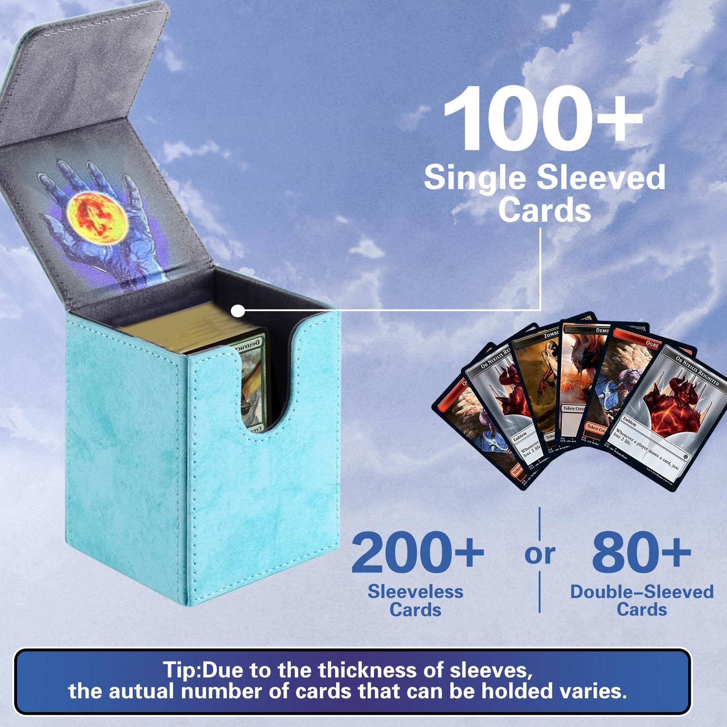 PROMAXIBINDER MTG Card Deck Box – Sky Blue Tree Design, Holds 100+ Cards, Magnetic Closure