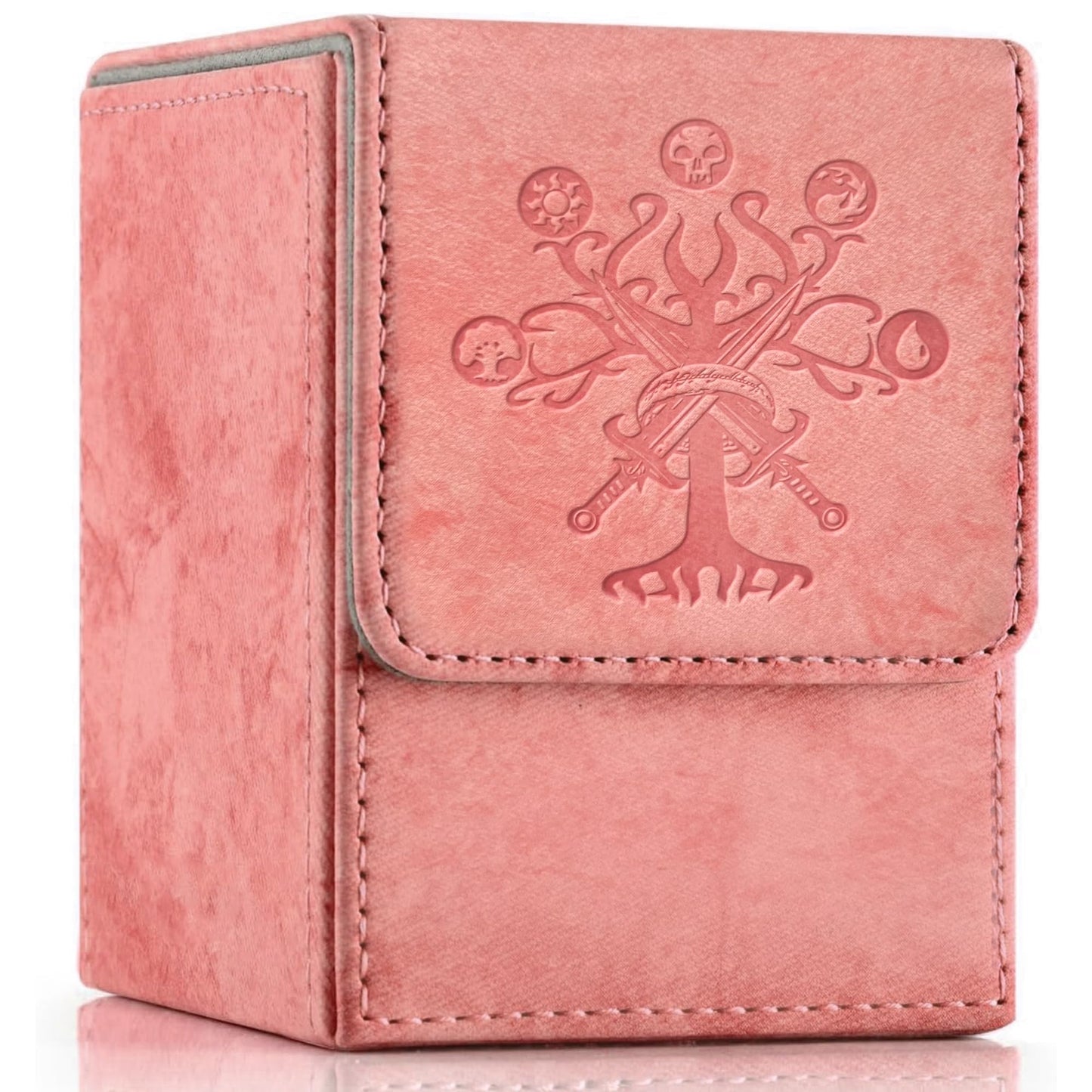 PROMAXIBINDER MTG Deck Box – Pink Tree Design, Holds 100+ Cards, Magnetic Closure, PU Leather