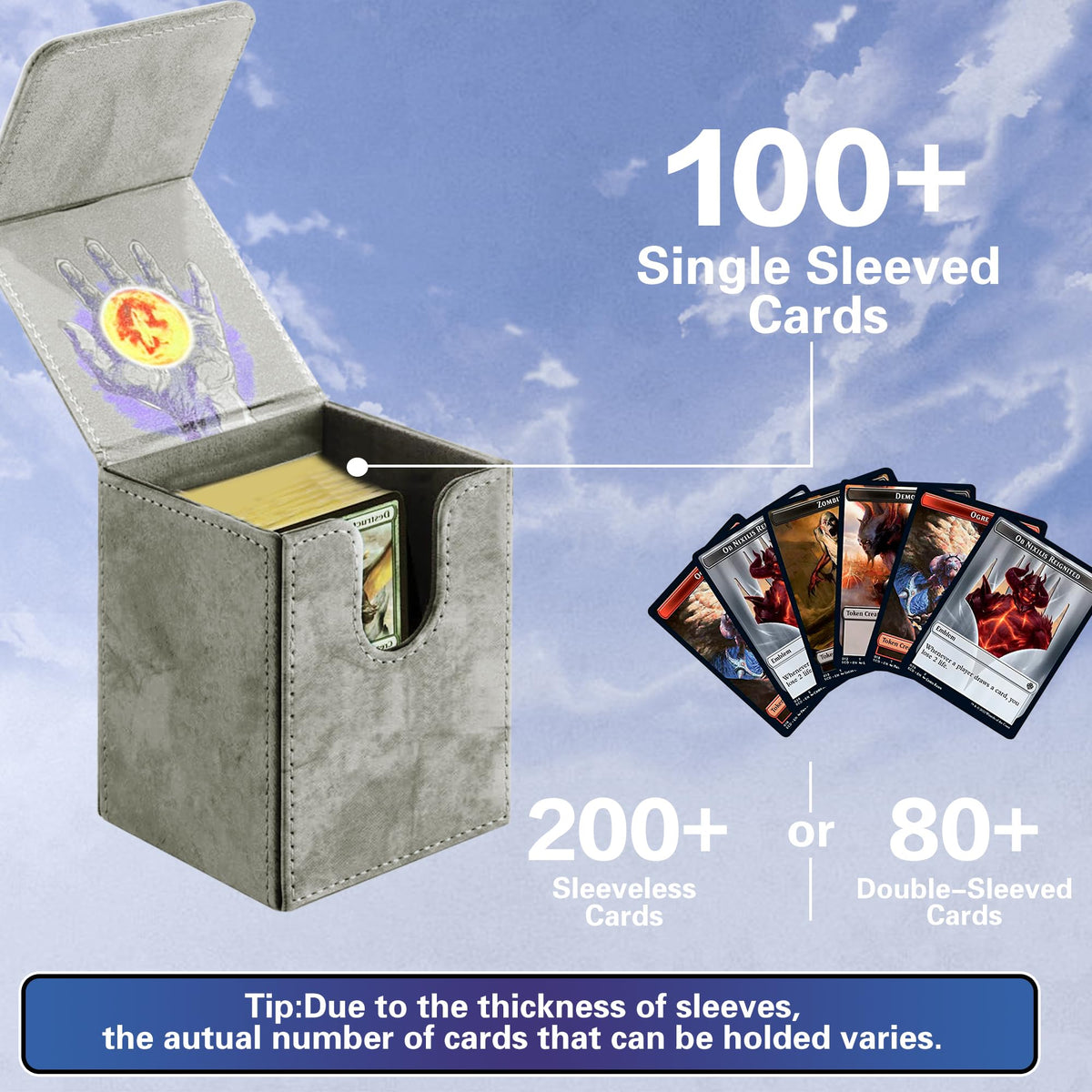 PROMAXIBINDER MTG Card Deck Box – Holds 100+ Sleeved Cards, PU Leather, Magnetic Cover, Grey Tree