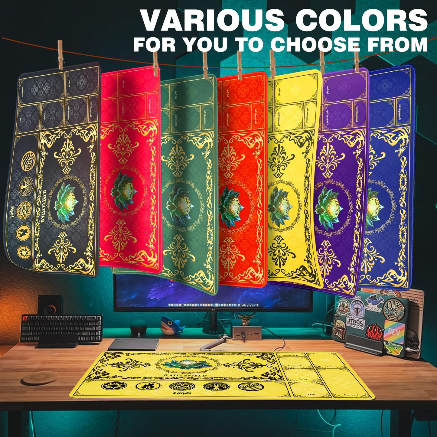 PROMAXIBINDER MTG Playmat with Magic Zones – 24x14in, Yellow, Non-Slip Surface