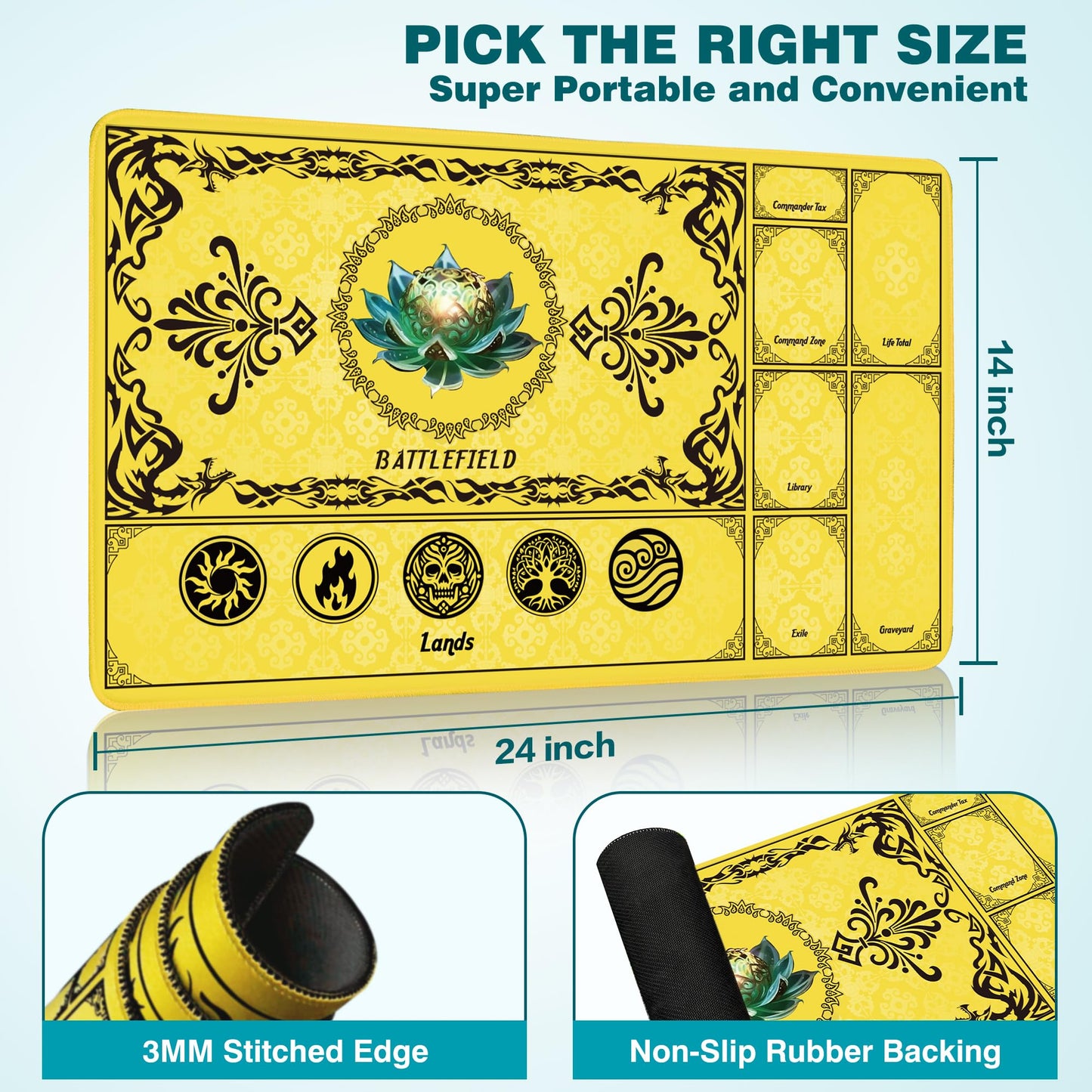 PROMAXIBINDER MTG Playmat with Magic Zones – 24x14in, Yellow, Non-Slip Surface