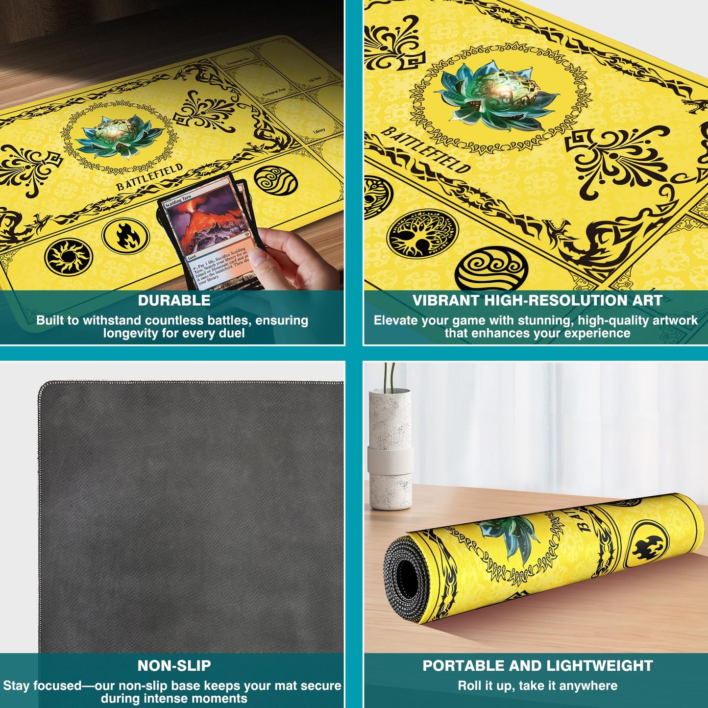 PROMAXIBINDER MTG Playmat with Magic Zones – 24x14in, Yellow, Non-Slip Surface