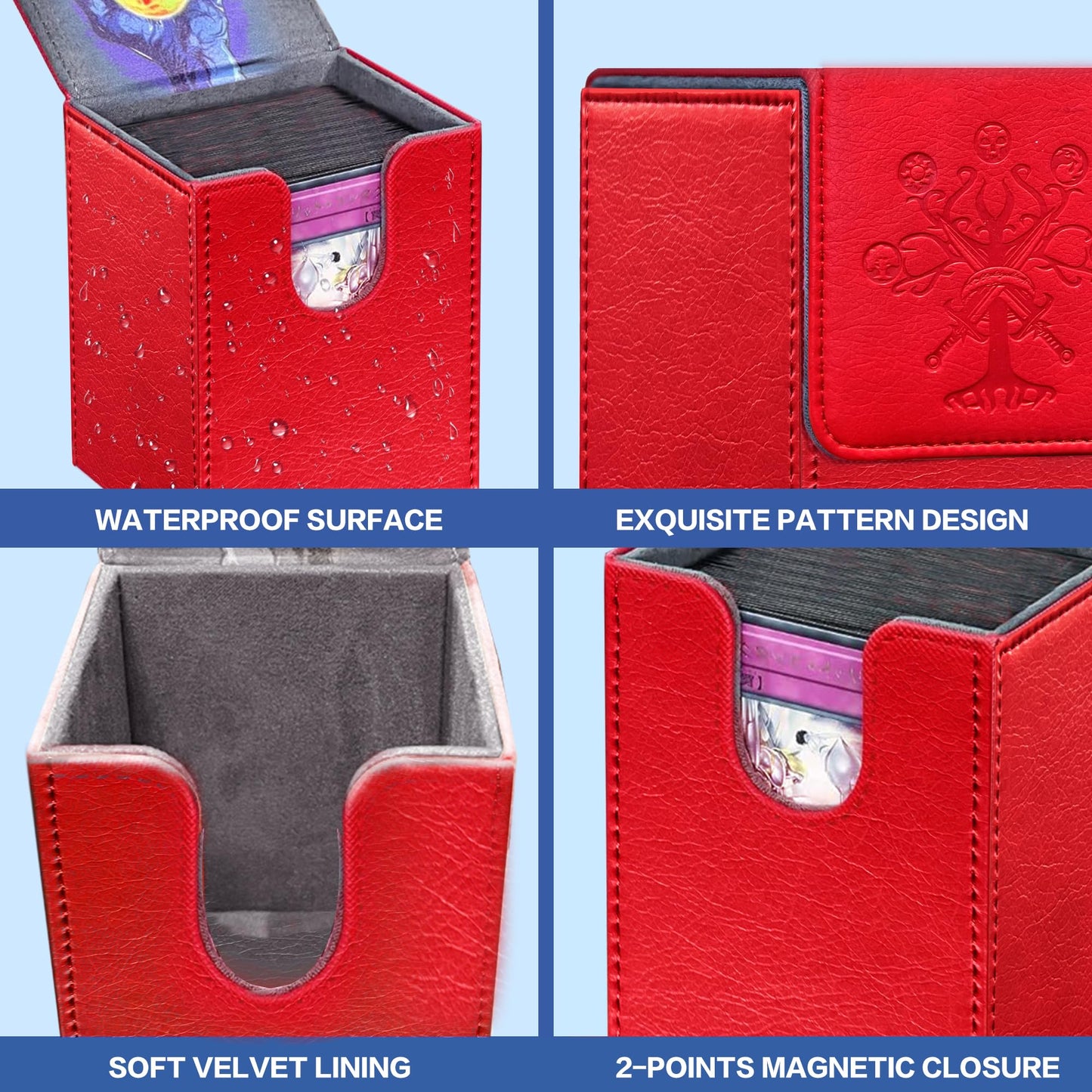 PROMAXIBINDER MTG Deck Box – 100+ Cards, PU Leather, Magnetic Cover (Red, Tree)