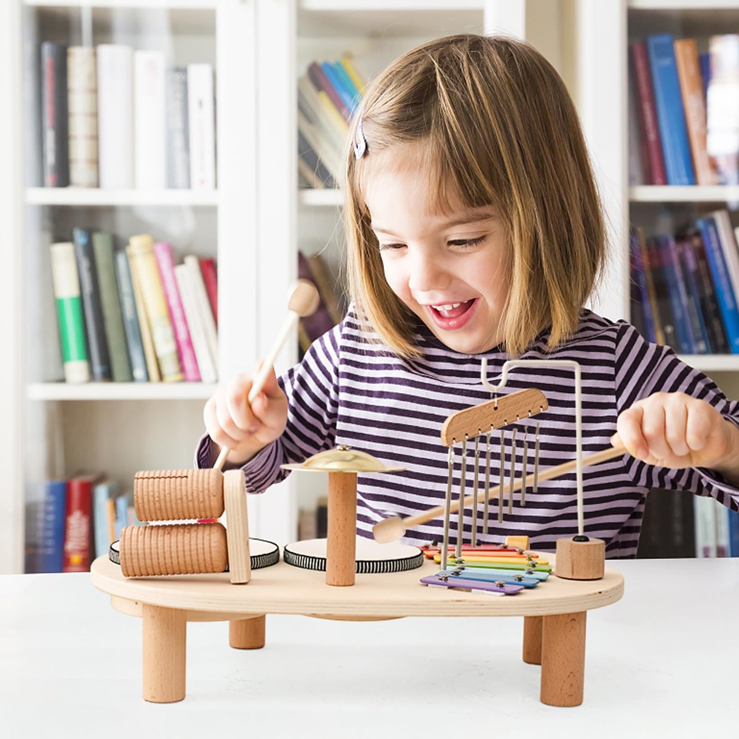 Promise Babe Wooden Drum Set for Toddlers 1-3 | Montessori Musical Toys