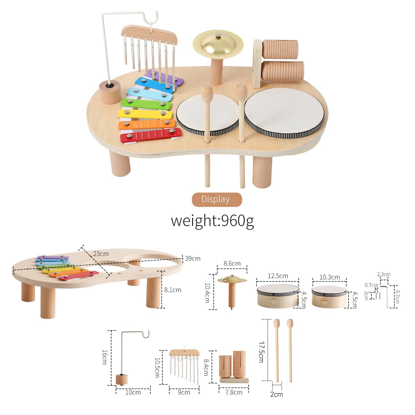 Promise Babe Wooden Drum Set for Toddlers 1-3 | Montessori Musical Toys