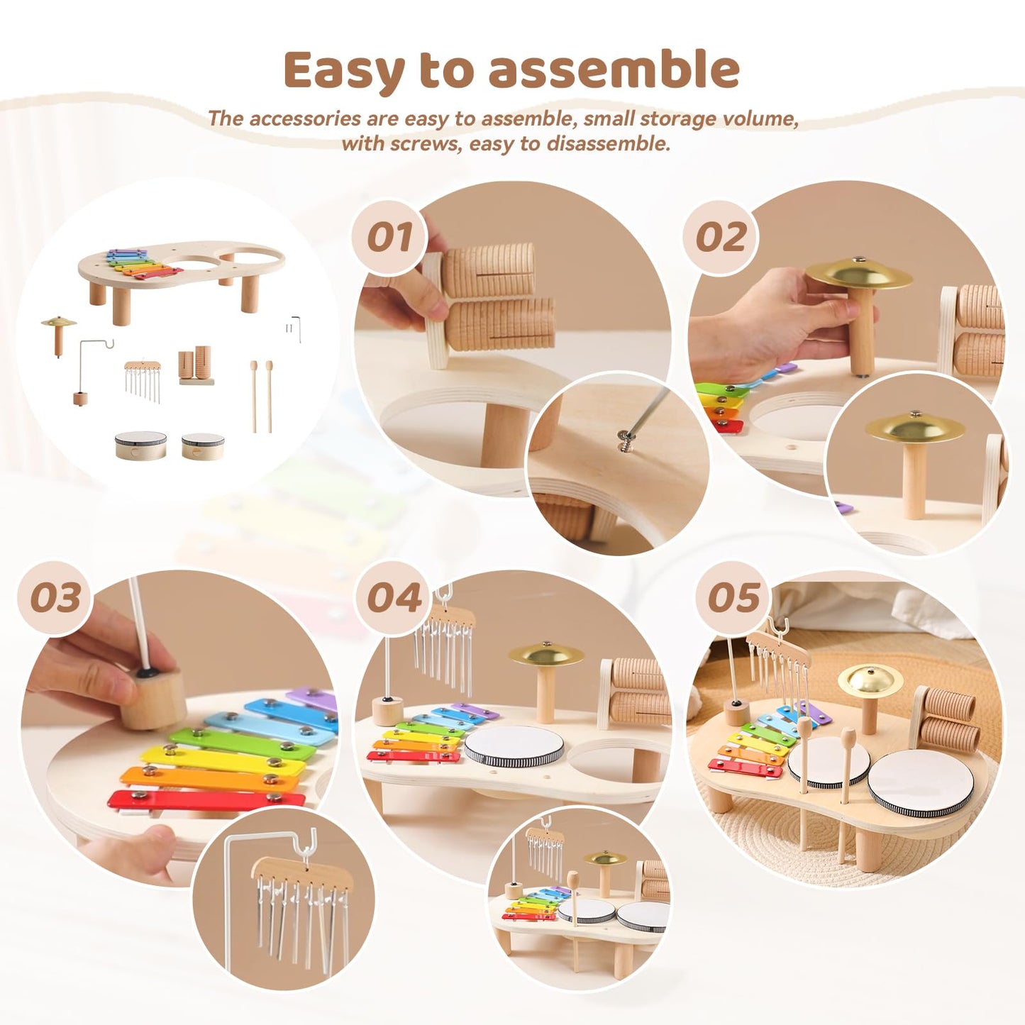 Promise Babe Wooden Drum Set for Toddlers 1-3 | Montessori Musical Toys