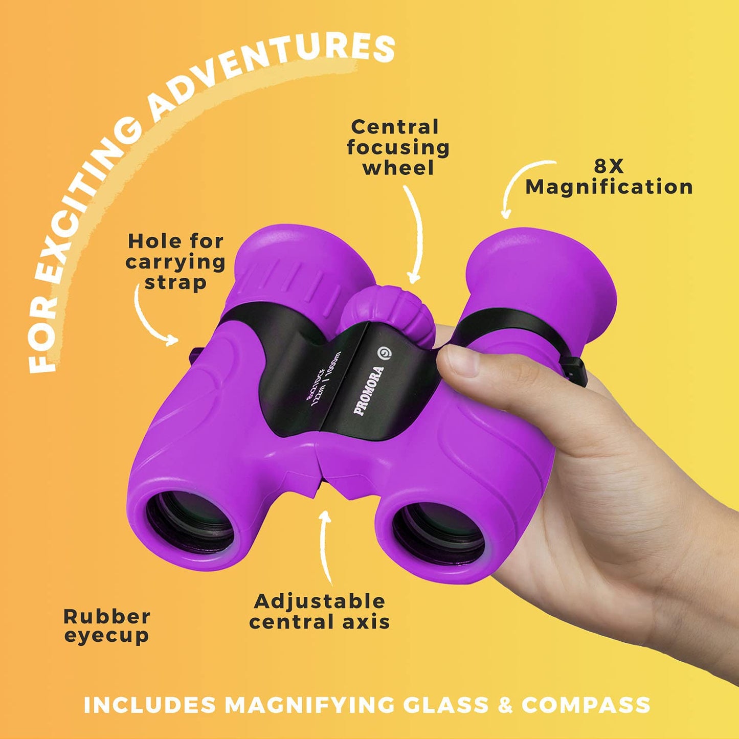 Promora Kids Binoculars 8x21 – Adventure Set with Compass & Magnifier (Ages 3-12)