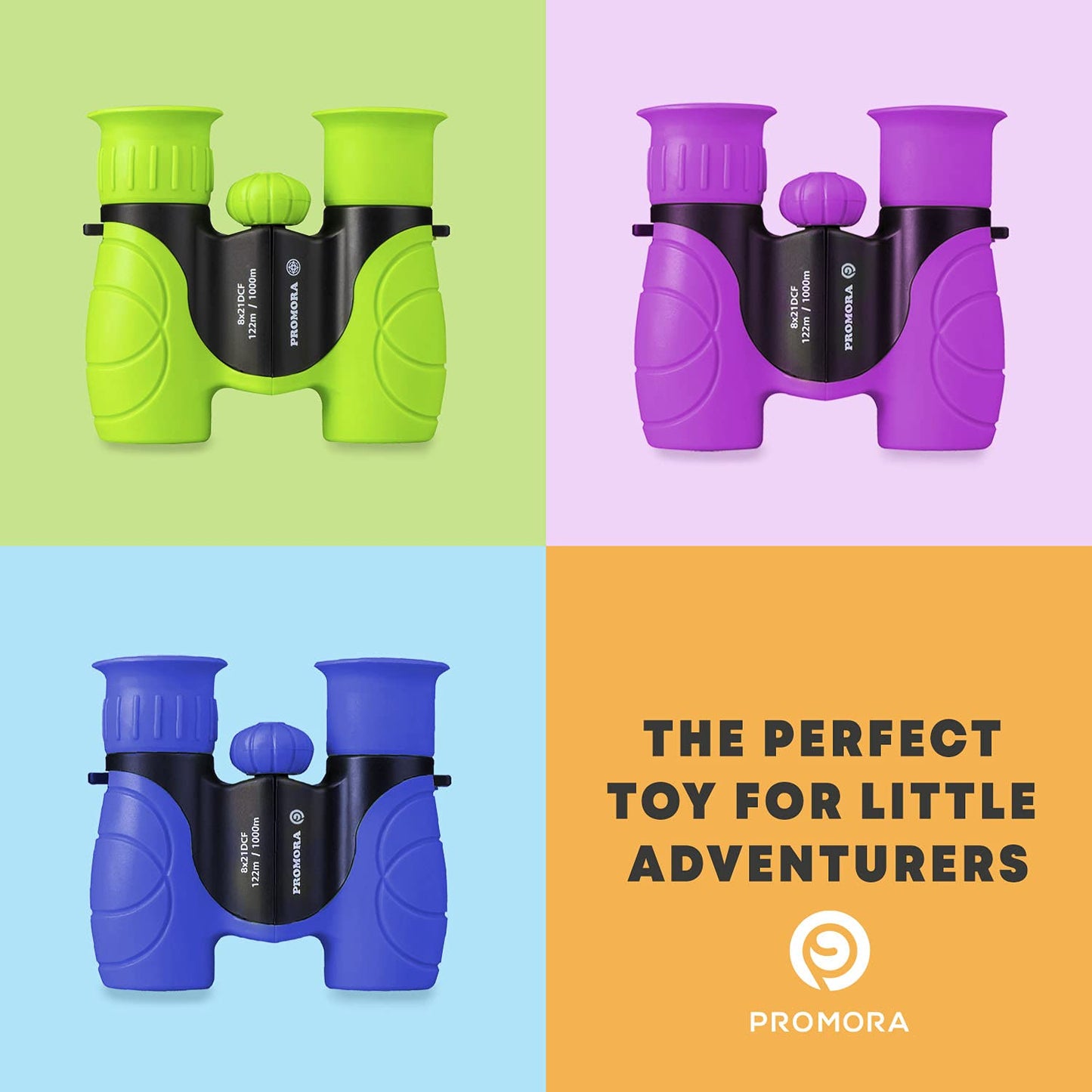 Promora Kids Binoculars – 8x21 Magnification for 4-8 Year Olds with Compass & Magnifier