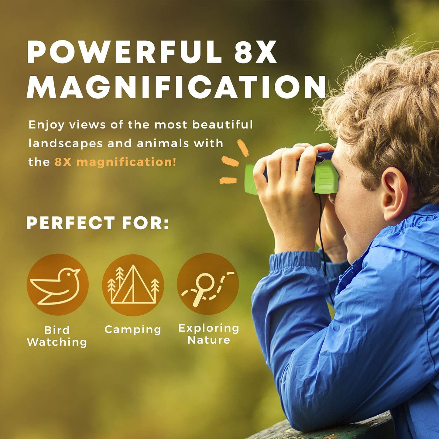 Promora Kids Binoculars – 8x21 Magnification for 4-8 Year Olds with Compass & Magnifier
