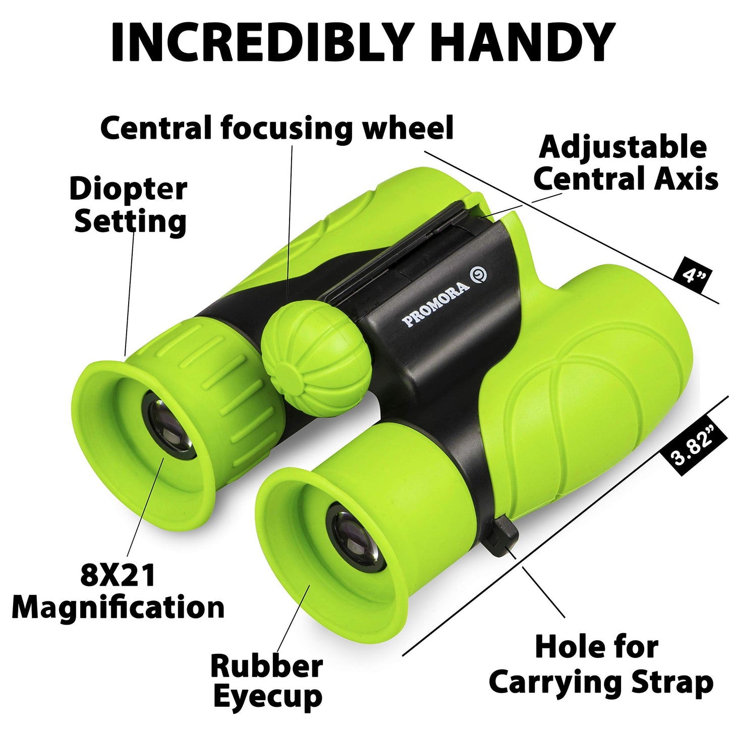 Promora Kids Binoculars – 8x21 Magnification for 4-8 Year Olds with Compass & Magnifier