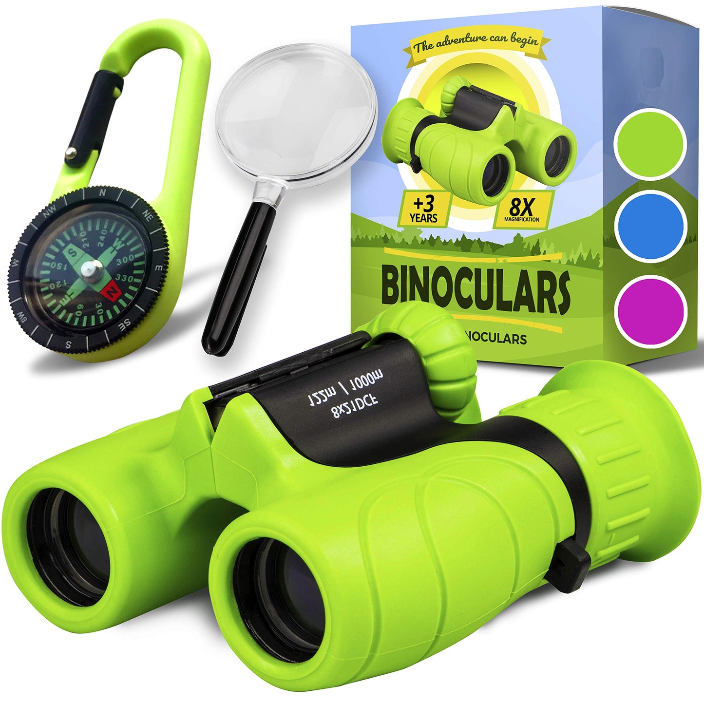 Promora Kids Binoculars – 8x21 Magnification for 4-8 Year Olds with Compass & Magnifier