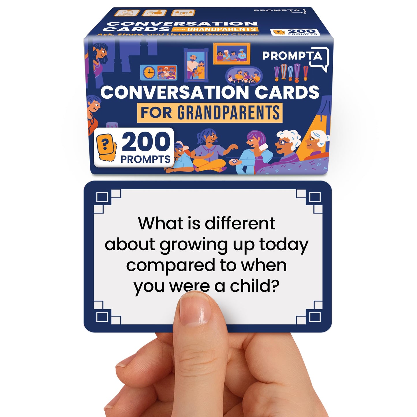 Prompta 200 Conversation Starters for Grandparents – Thoughtful Family Card Deck