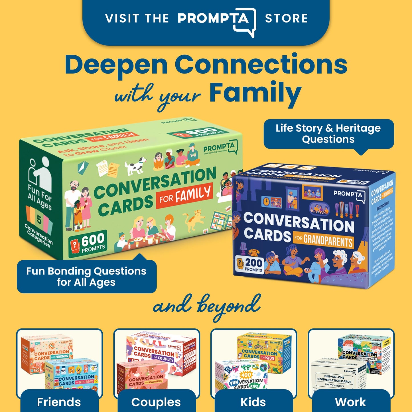 Prompta 600 Family Conversation Cards – Fun Family Game Night & Road Trip Prompts