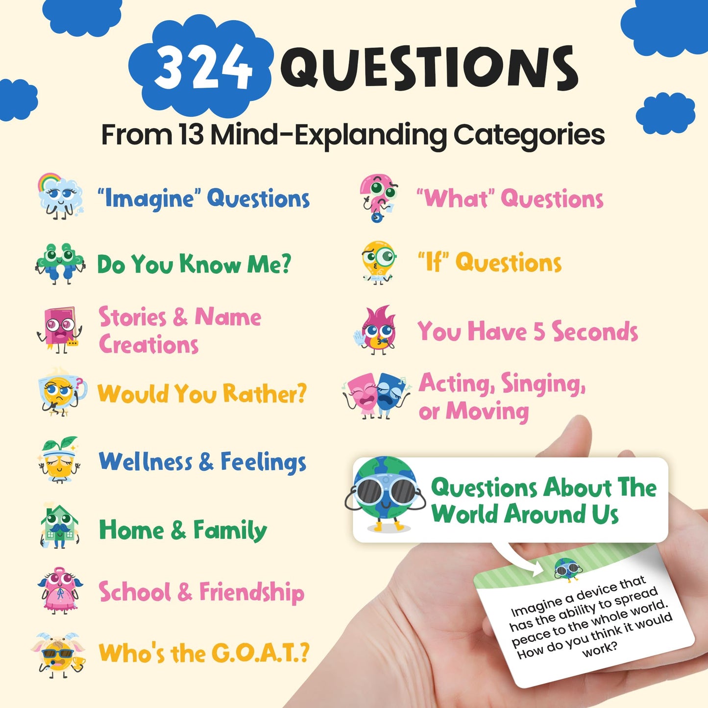 Prompta 400 Silly Interactive Conversation Cards for Kids 6–11 | 16 Categories, Travel-Ready