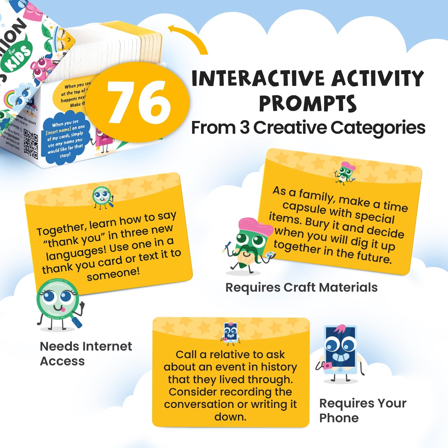 Prompta 400 Silly Interactive Conversation Cards for Kids 6–11 | 16 Categories, Travel-Ready