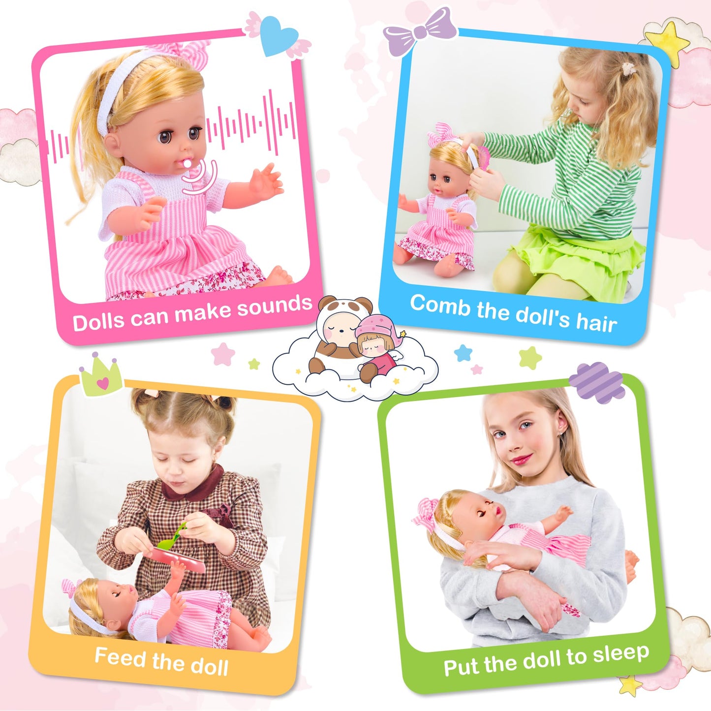 PROOU Baby Care Doll Toys Set 36PCS | 14-inch Doll, Hair Tools & Accessories for Pretend Play