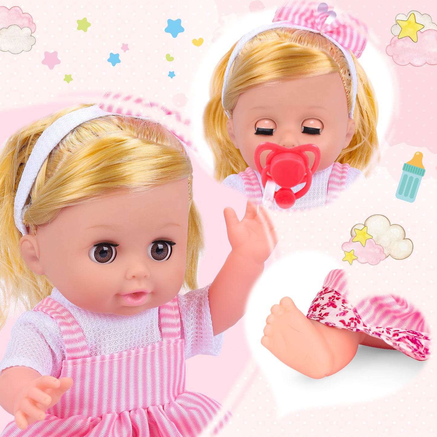 PROOU Baby Care Doll Toys Set 36PCS | 14-inch Doll, Hair Tools & Accessories for Pretend Play