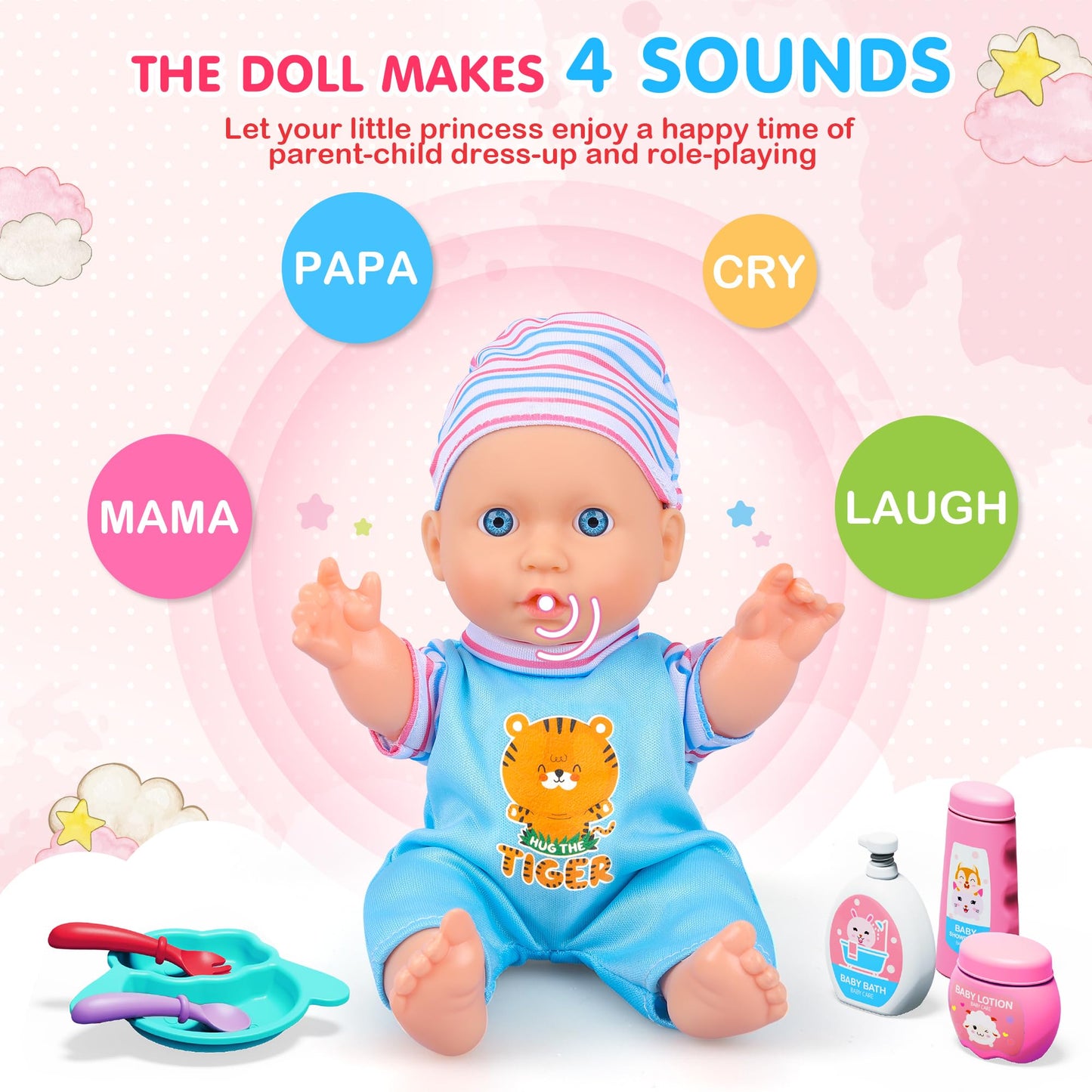 PROOU Baby Doll Care Toys – 30-Piece Bath Set & Doctor Kit for Imaginative Pretend Play