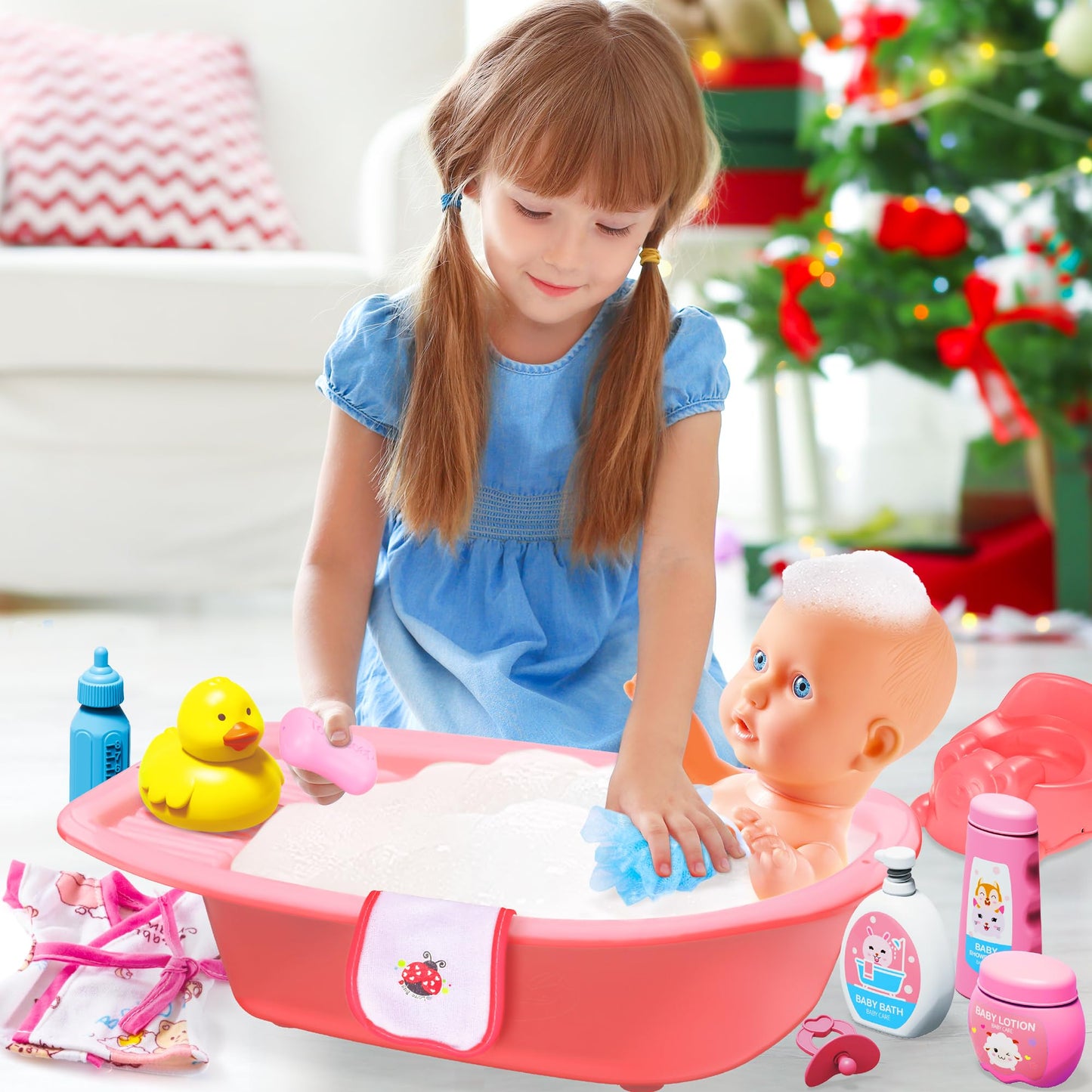 PROOU Baby Doll Care Toys – 30-Piece Bath Set & Doctor Kit for Imaginative Pretend Play