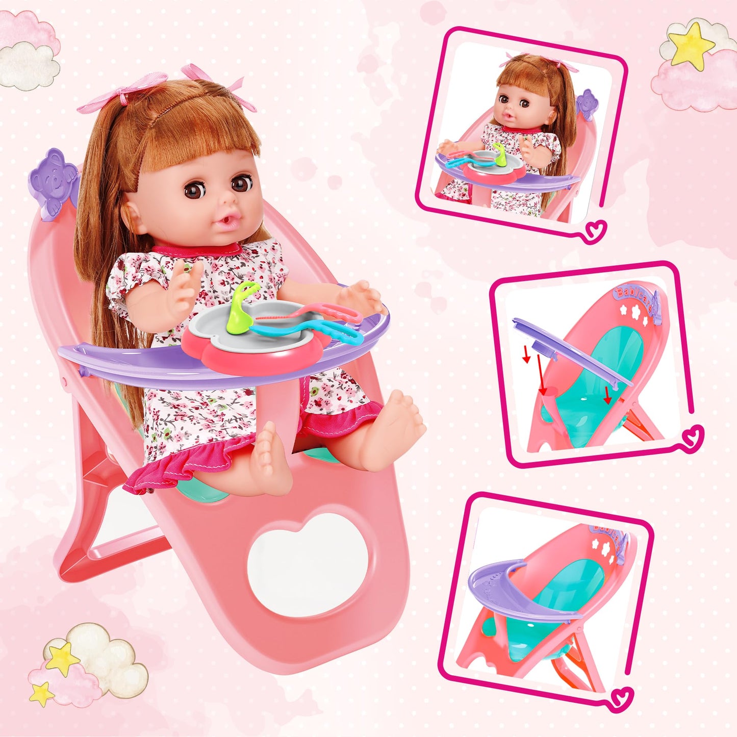 PROOU Baby Doll Toys Set — 25-Piece Care Playset with Cradle, High Chair, Bottles & Doctor Tools (Ages 3–6+)
