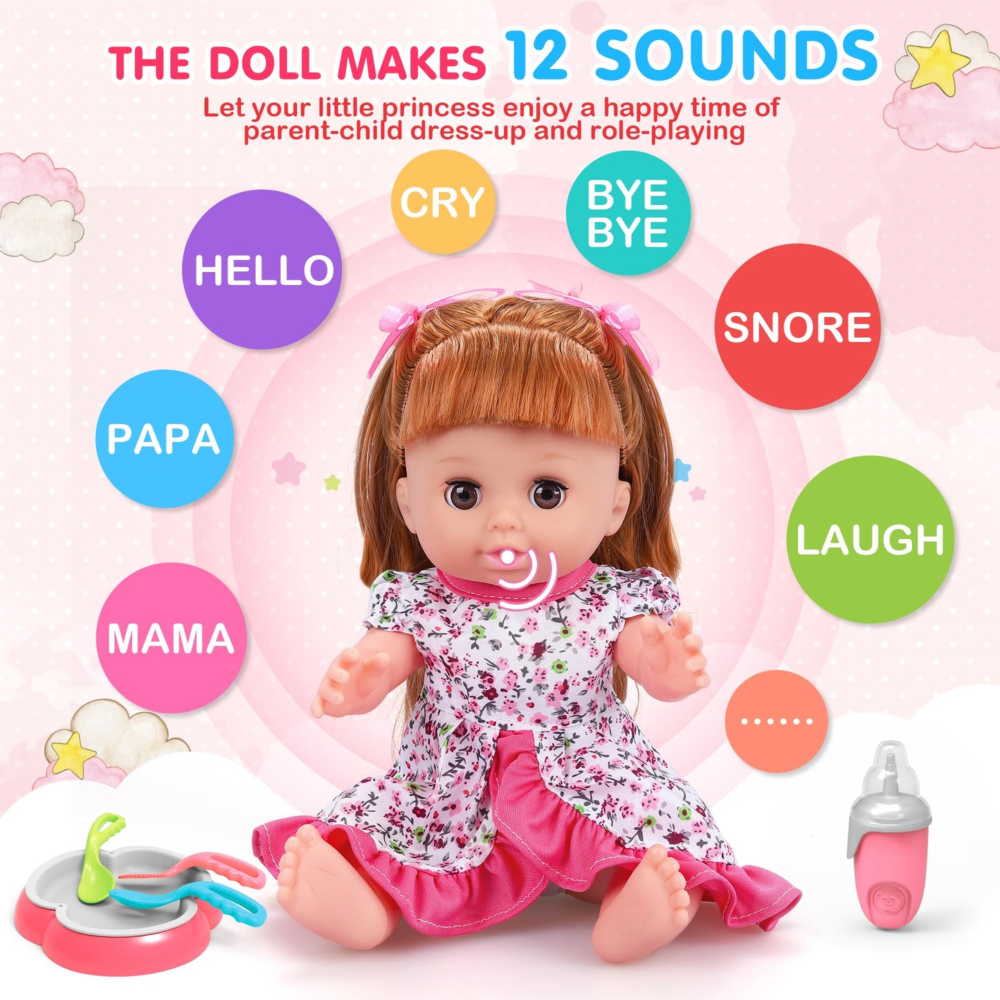 PROOU Baby Doll Toys Set — 25-Piece Care Playset with Cradle, High Chair, Bottles & Doctor Tools (Ages 3–6+)