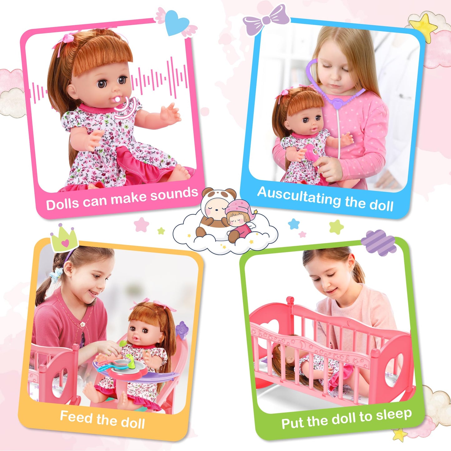 PROOU Baby Doll Toys Set — 25-Piece Care Playset with Cradle, High Chair, Bottles & Doctor Tools (Ages 3–6+)