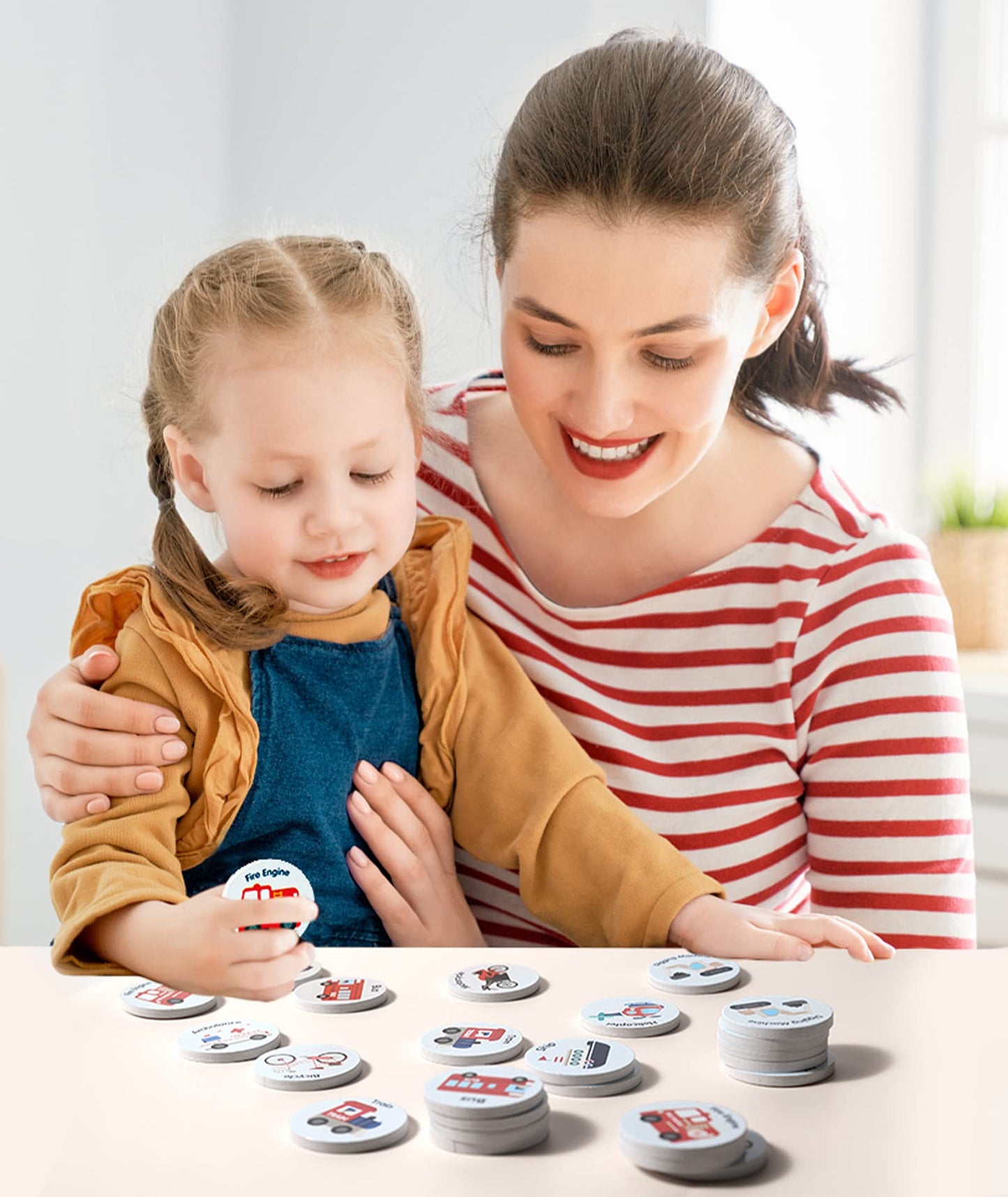 Protado Wooden Match Memory Game – 24-Card Preschool Matching Set (Vehicle Theme)